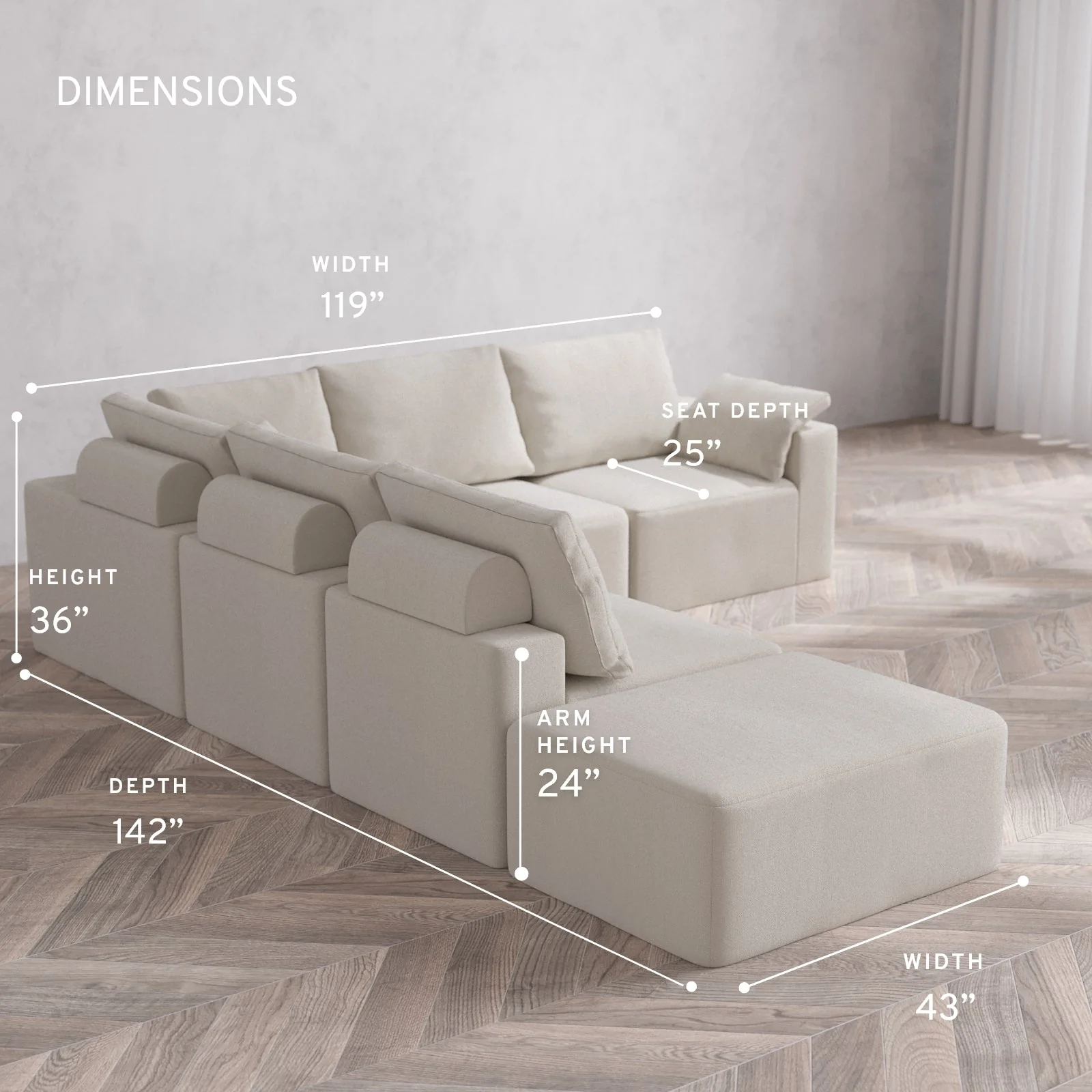 Slipcover Only - Modular Washable 6-Seater Open End Corner Sectional Cloud + Bolster Sofa in Pearl | Right-Facing Arm - Image 5
