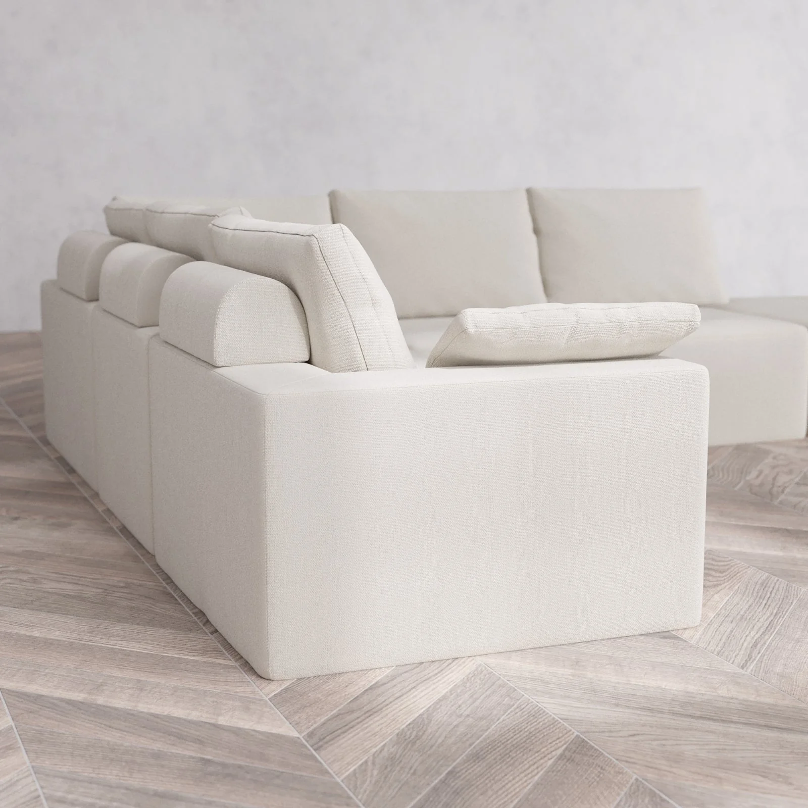 Slipcover Only - Modular Washable 6-Seater Open End Corner Sectional Cloud + Bolster Sofa in Pearl | Right-Facing Arm - Image 6