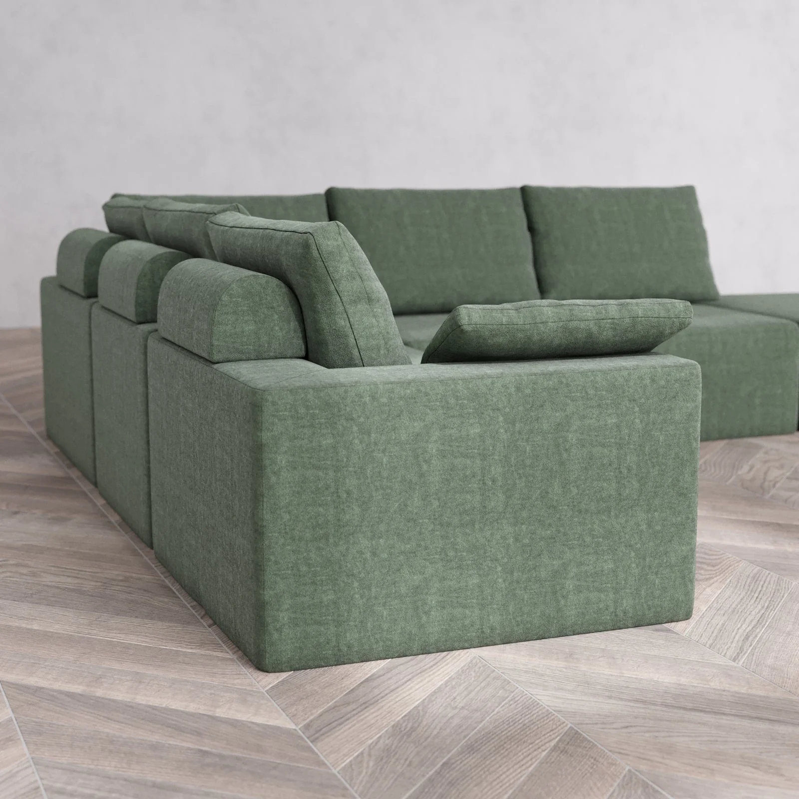 Slipcover Only - Modular Washable 6-Seater Open End Corner Sectional Cloud + Bolster Sofa in Sage | Right-Facing Arm - Image 6