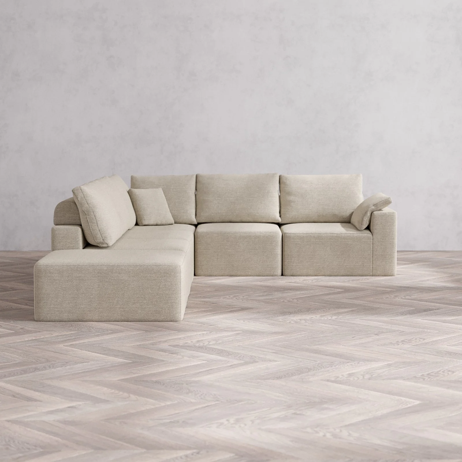 Slipcover Only - Modular Washable 6-Seater Open End Corner Sectional Cloud + Bolster Sofa in Sandstone | Right-Facing Arm