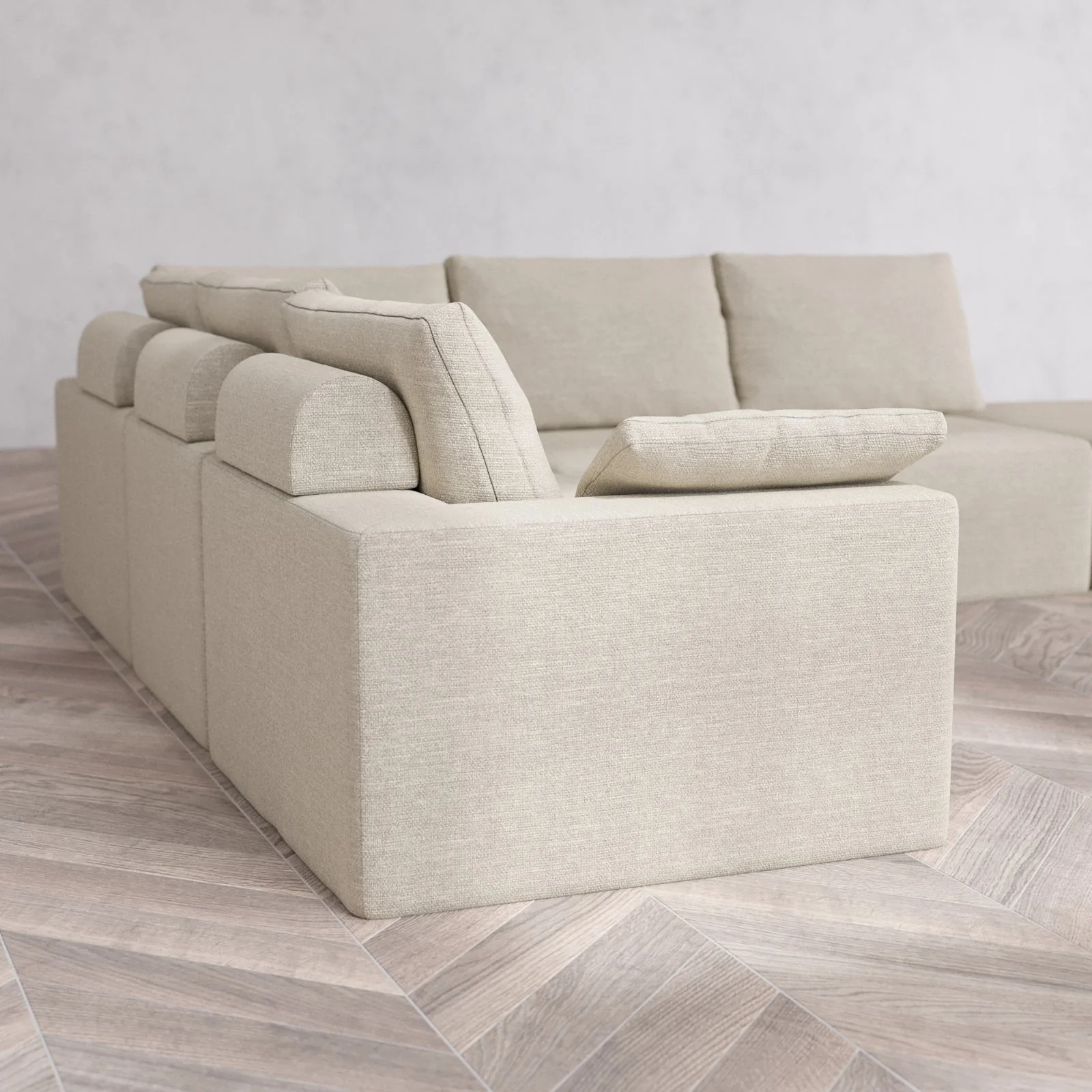 Slipcover Only - Modular Washable 6-Seater Open End Corner Sectional Cloud + Bolster Sofa in Sandstone | Right-Facing Arm - Image 6