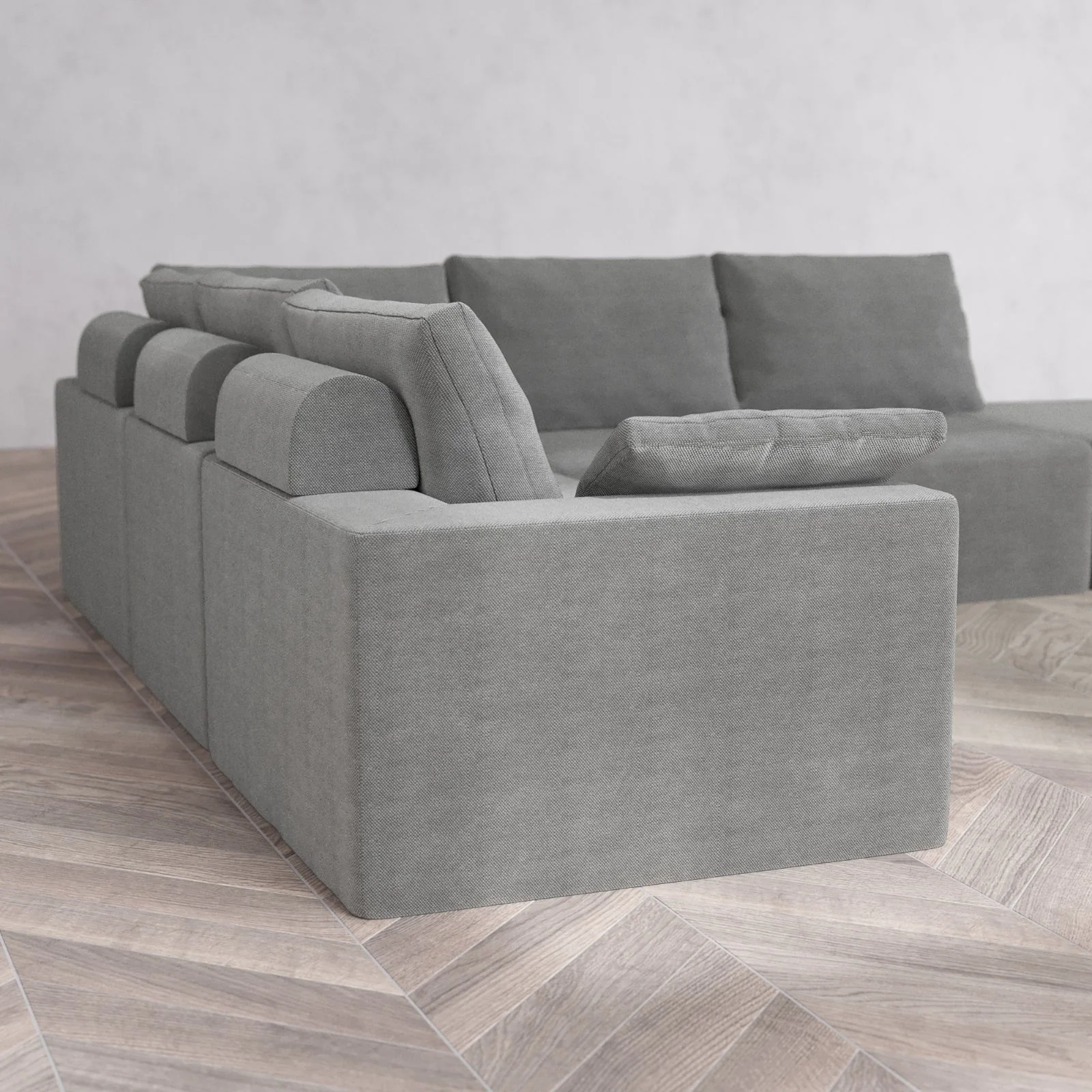 Slipcover Only - Modular Washable 6-Seater Open End Corner Sectional Cloud + Bolster Sofa in Slate | Right-Facing Arm - Image 6