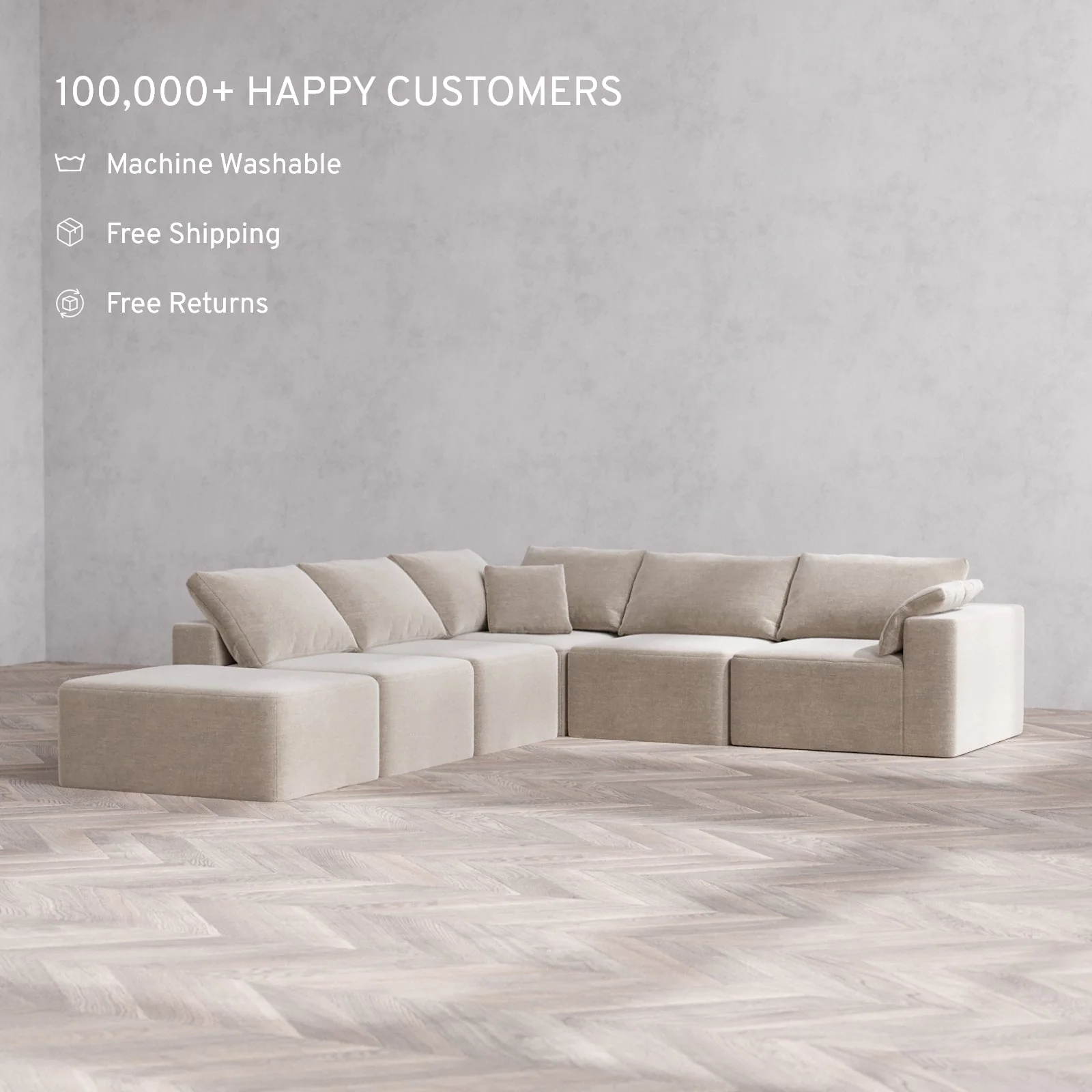 Slipcover Only - Modular Washable 6-Seater Open End Corner Sectional Cloud Sofa in Caraway | Right-Facing Arm - Image 2