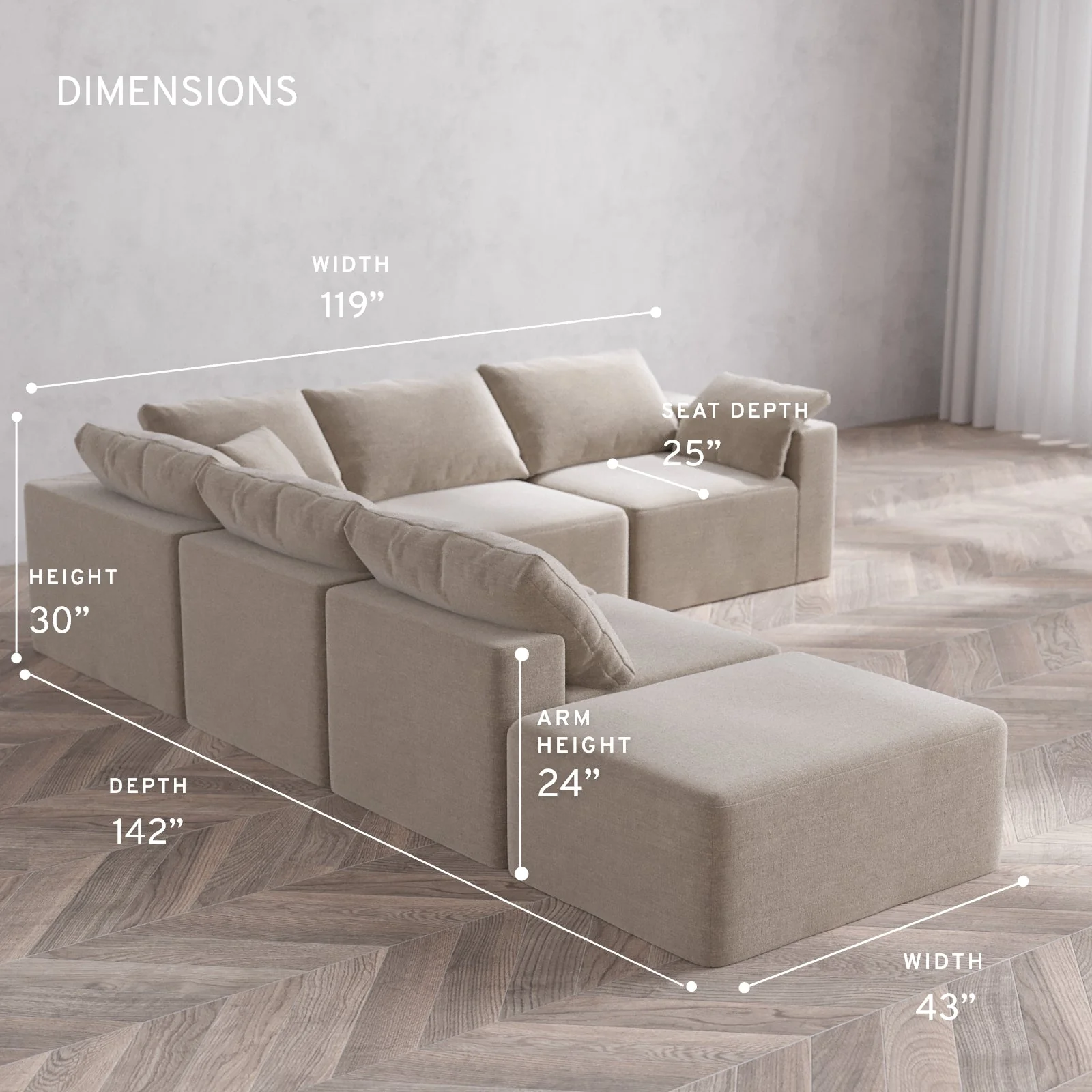 Slipcover Only - Modular Washable 6-Seater Open End Corner Sectional Cloud Sofa in Caraway | Right-Facing Arm - Image 5