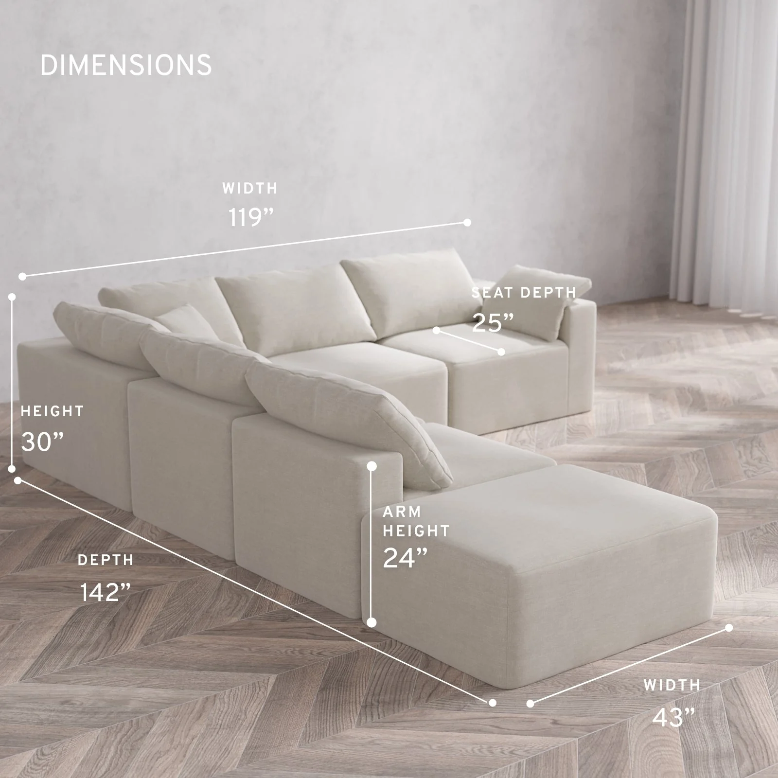 Slipcover Only - Modular Washable 6-Seater Open End Corner Sectional Cloud Sofa in Cashew | Right-Facing Arm - Image 5