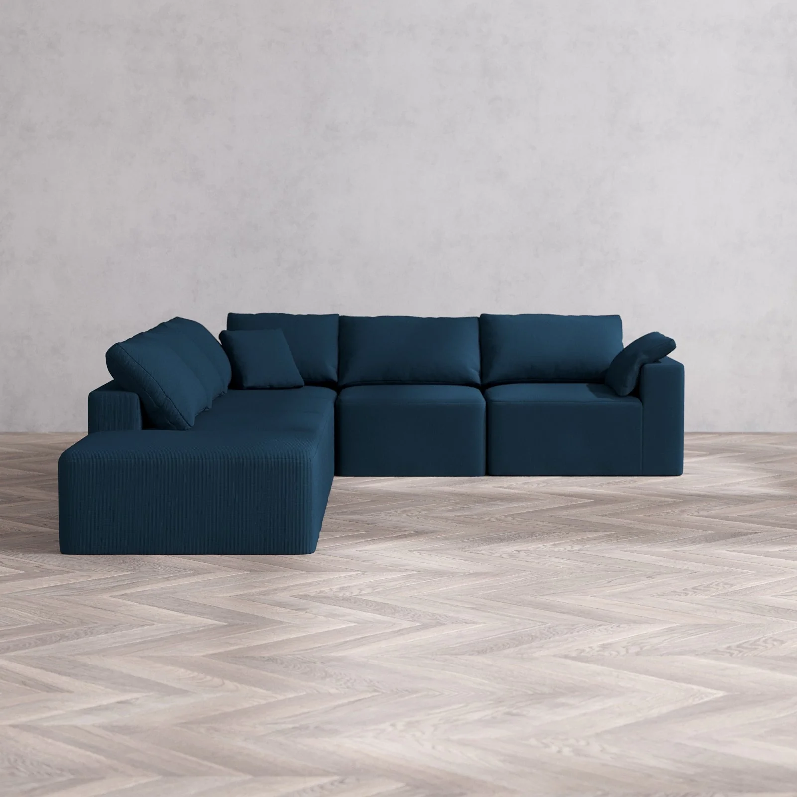 Slipcover Only - Modular Washable 6-Seater Open End Corner Sectional Cloud Sofa in Lazuli | Right-Facing Arm