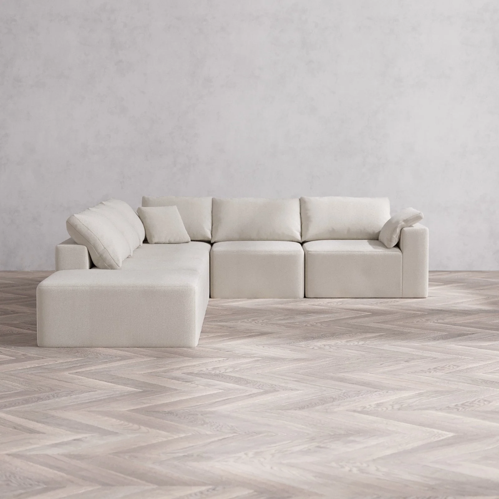 Slipcover Only - Modular Washable 6-Seater Open End Corner Sectional Cloud Sofa in Pearl | Right-Facing Arm
