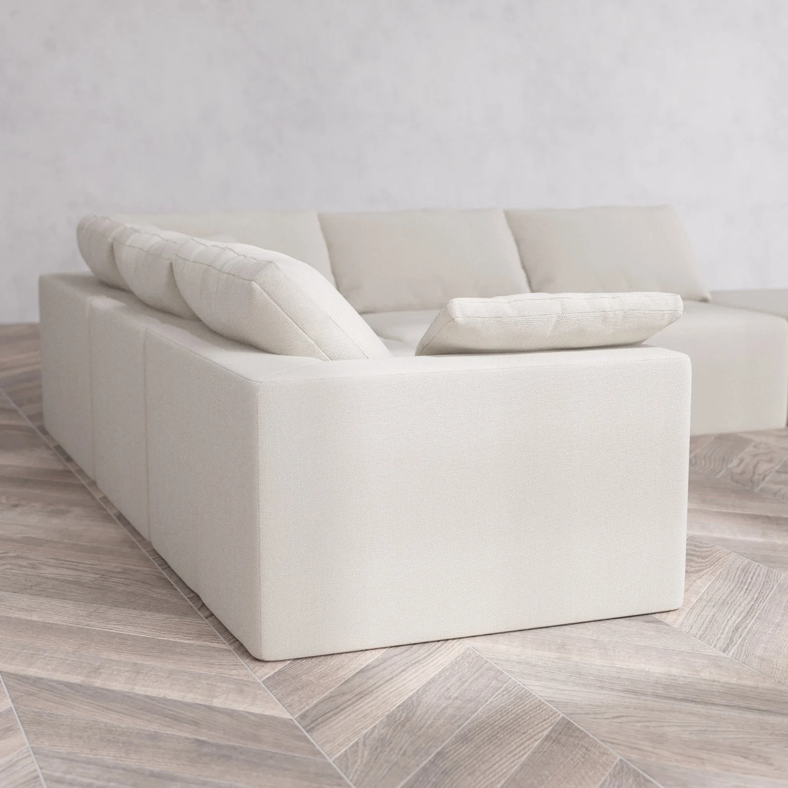 Slipcover Only - Modular Washable 6-Seater Open End Corner Sectional Cloud Sofa in Pearl | Right-Facing Arm - Image 6