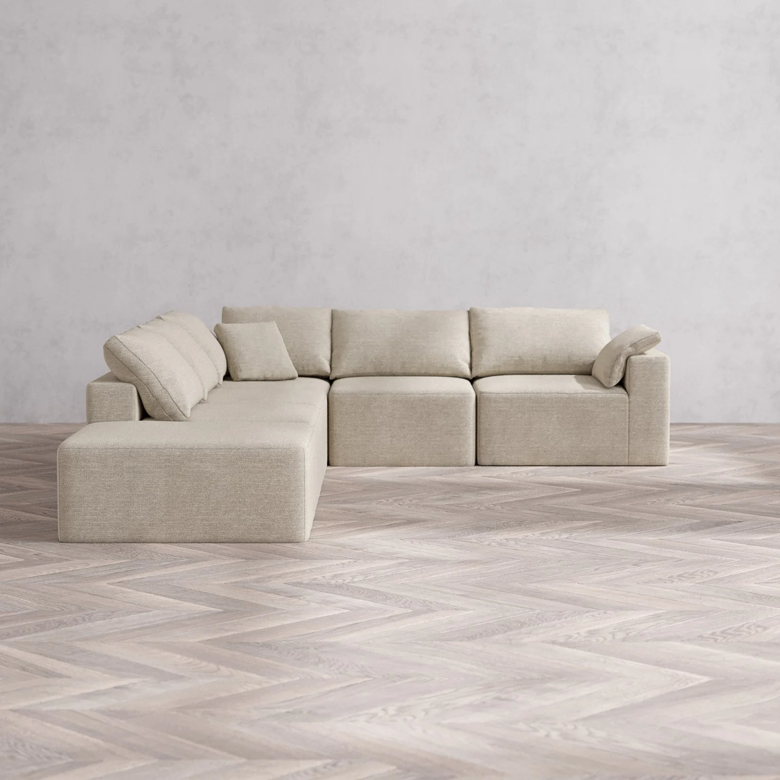 Slipcover Only - Modular Washable 6-Seater Open End Corner Sectional Cloud Sofa in Sandstone | Right-Facing Arm