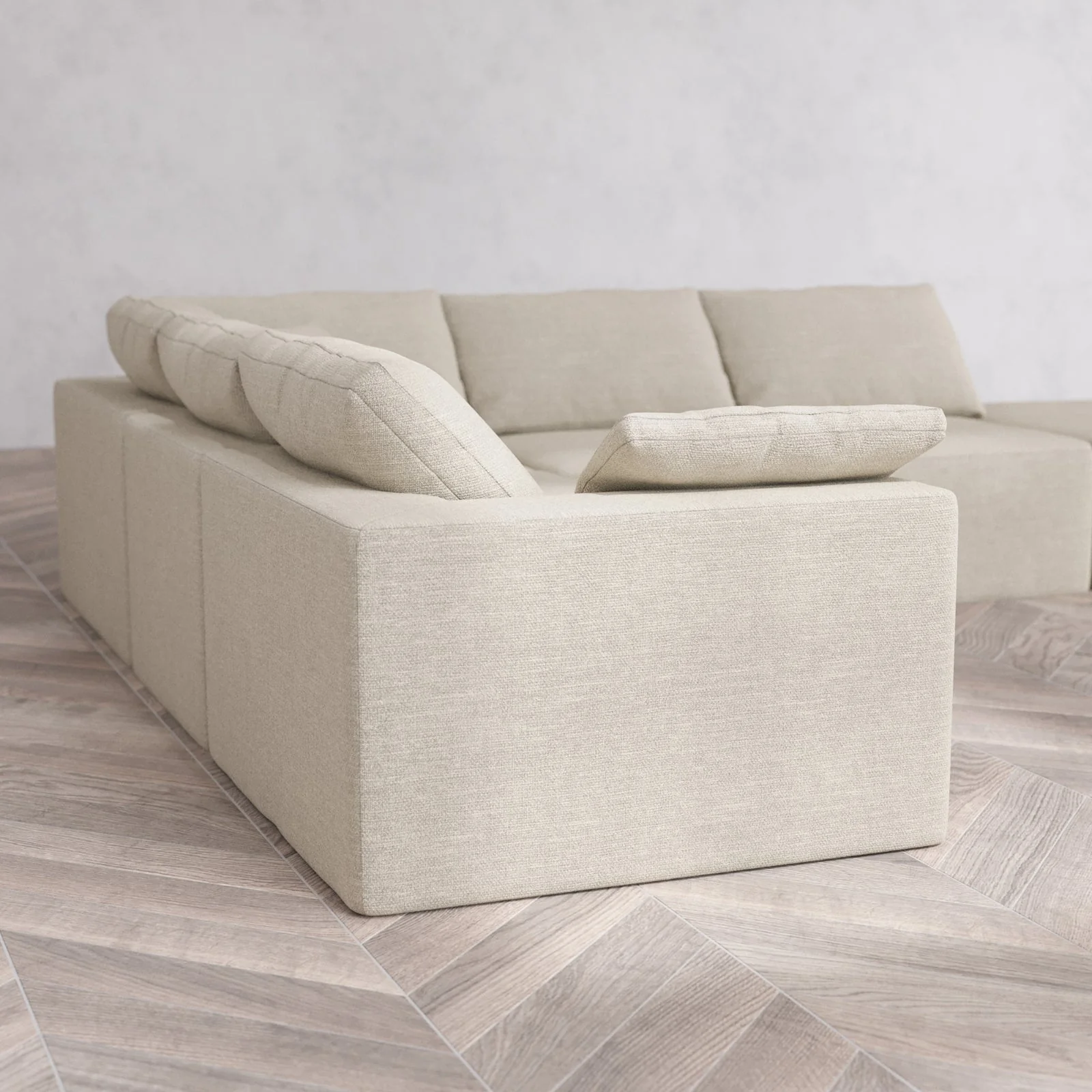 Slipcover Only - Modular Washable 6-Seater Open End Corner Sectional Cloud Sofa in Sandstone | Right-Facing Arm - Image 6