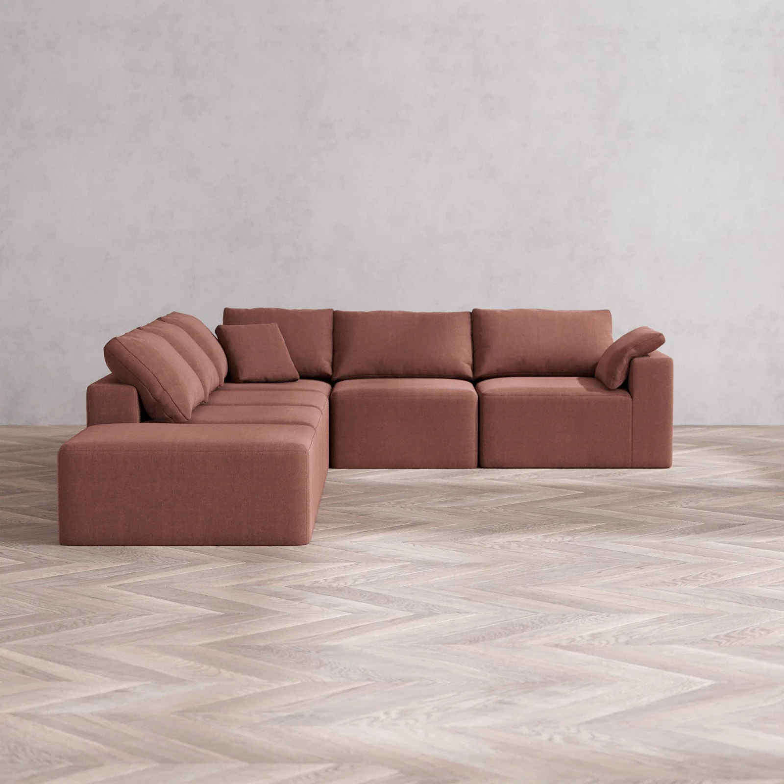 Slipcover Only - Modular Washable 6-Seater Open End Corner Sectional Cloud Sofa in Sumac | Right-Facing Arm
