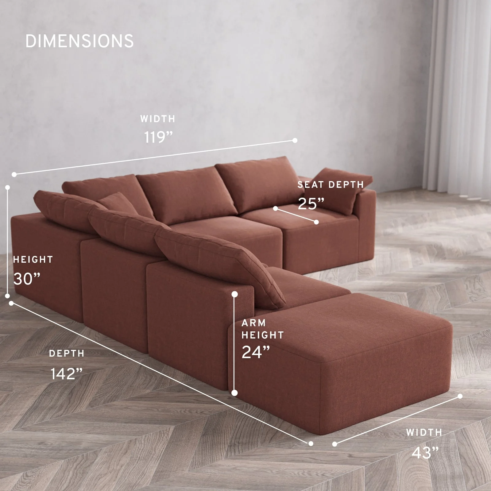 Slipcover Only - Modular Washable 6-Seater Open End Corner Sectional Cloud Sofa in Sumac | Right-Facing Arm - Image 5