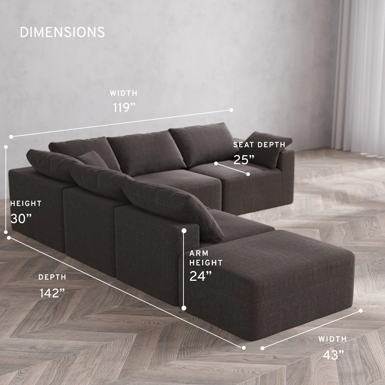 Slipcover Only - Modular Washable 6-Seater Open End Corner Sectional Cloud Sofa in Truffle | Right-Facing Arm - Image 5