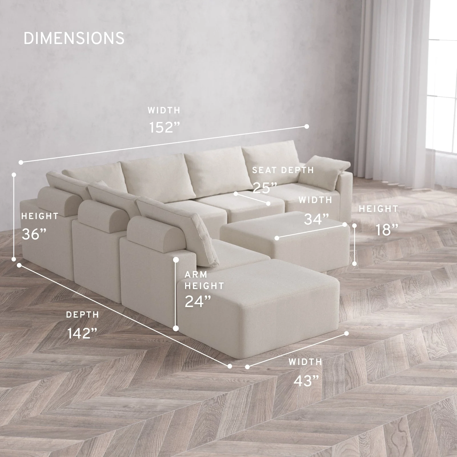 Slipcover Only - Modular Washable 7-Seater Open End Corner Sectional + Chaise Ottoman Cloud + Bolster Sofa in Pearl | Right-Facing Arm - Image 5