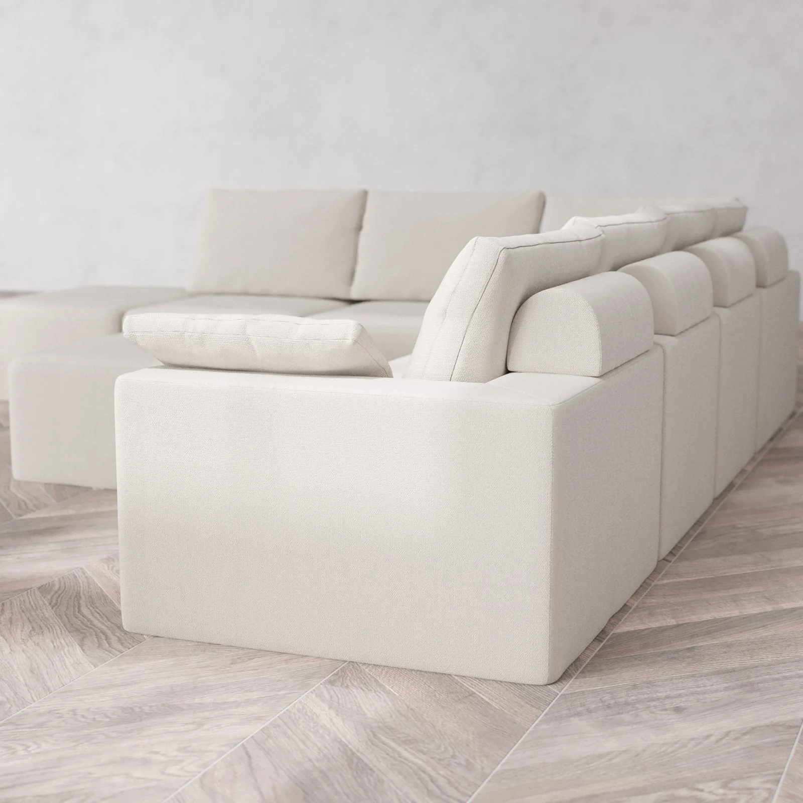 Slipcover Only - Modular Washable 7-Seater Open End Corner Sectional + Chaise Ottoman Cloud + Bolster Sofa in Pearl | Right-Facing Arm - Image 6