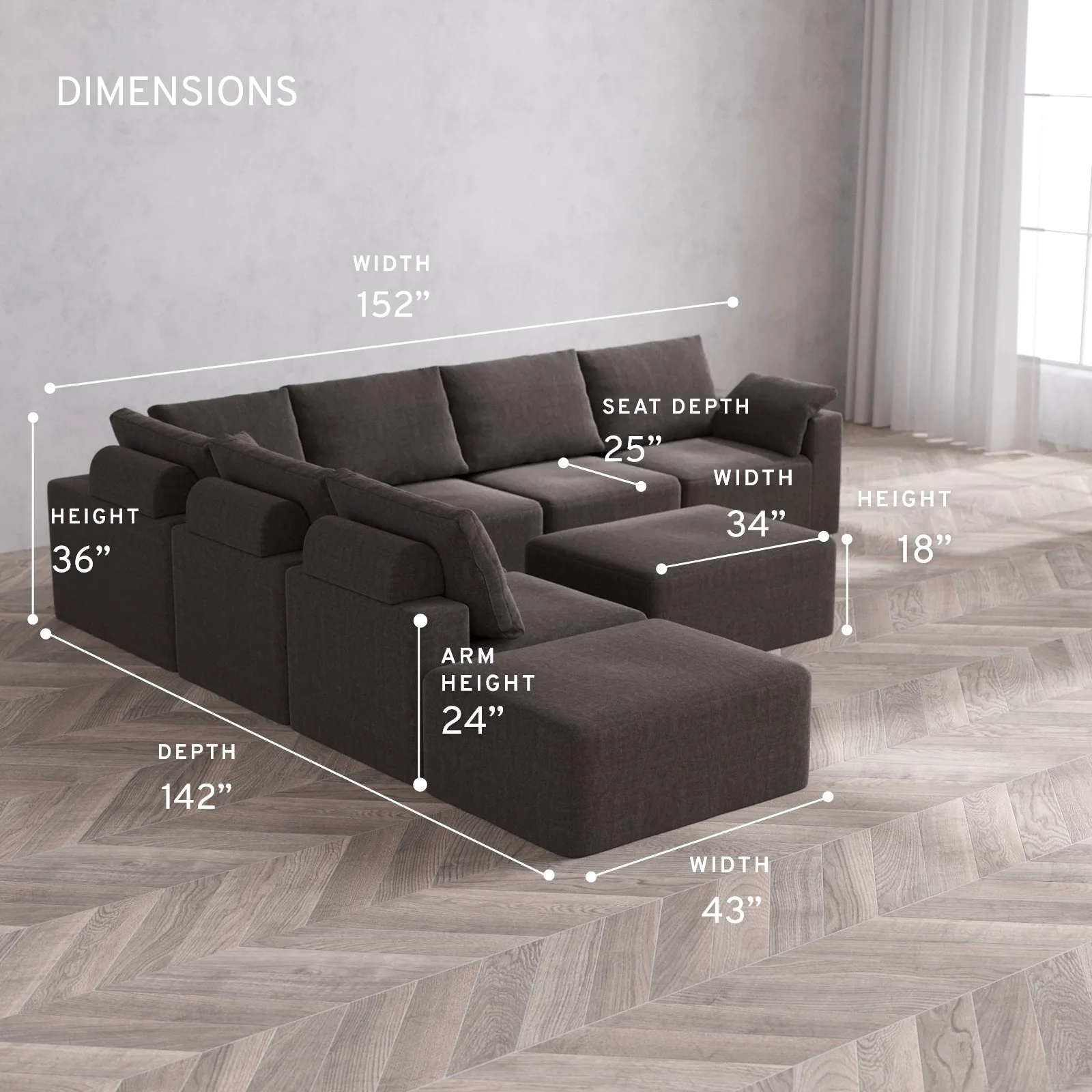 Slipcover Only - Modular Washable 7-Seater Open End Corner Sectional + Chaise Ottoman Cloud + Bolster Sofa in Truffle | Right-Facing Arm - Image 5