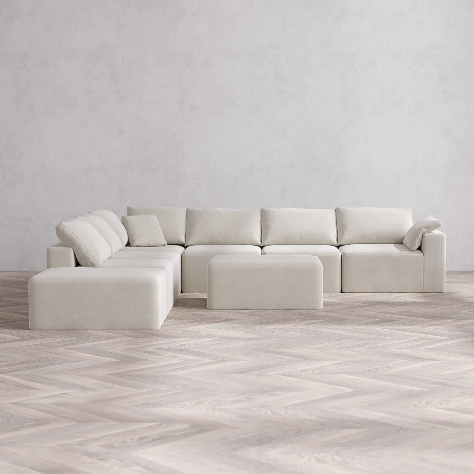 Slipcover Only - Modular Washable 7-Seater Open End Corner Sectional + Chaise Ottoman Cloud Sofa in Cashew | Right-Facing Arm