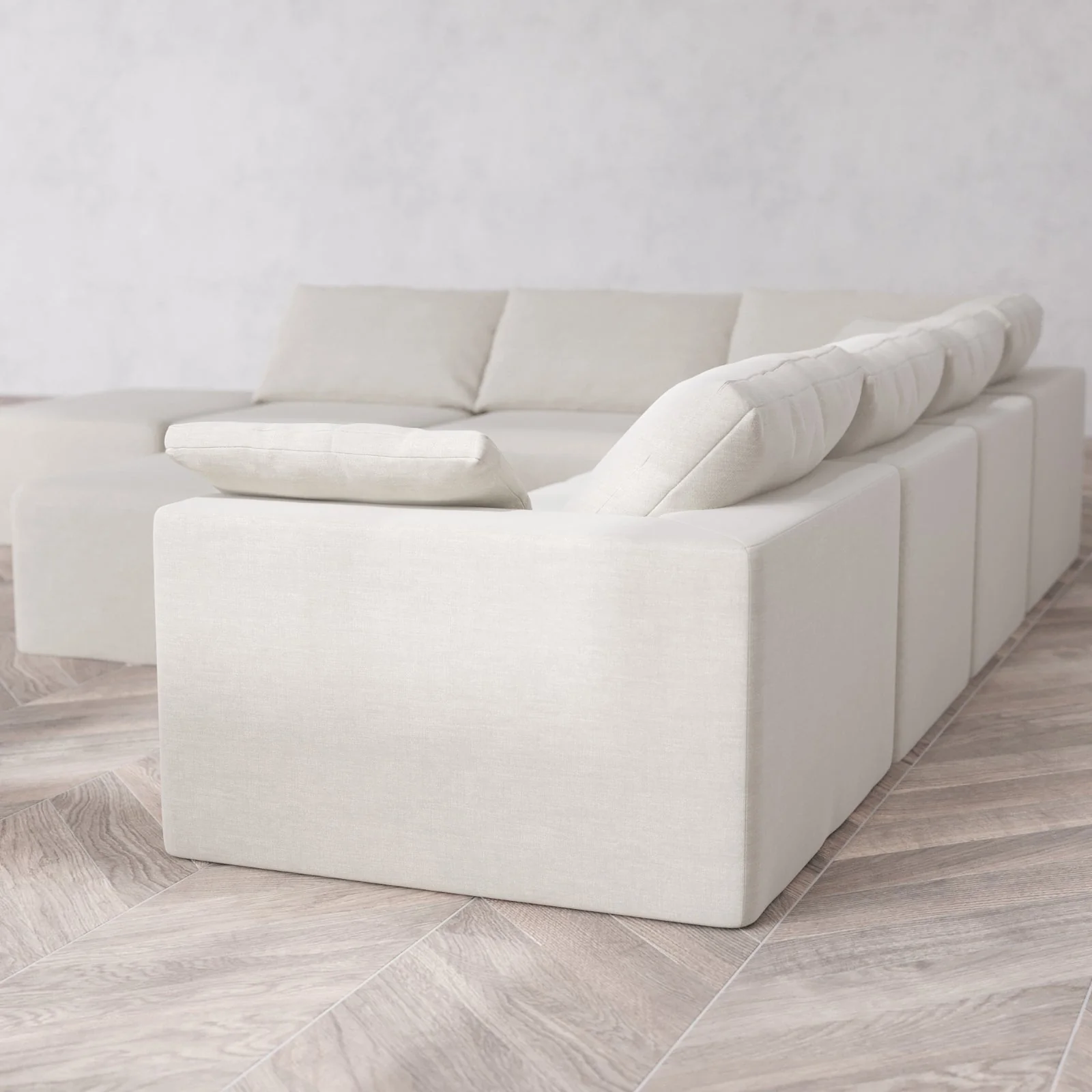 Slipcover Only - Modular Washable 7-Seater Open End Corner Sectional + Chaise Ottoman Cloud Sofa in Cashew | Right-Facing Arm - Image 6