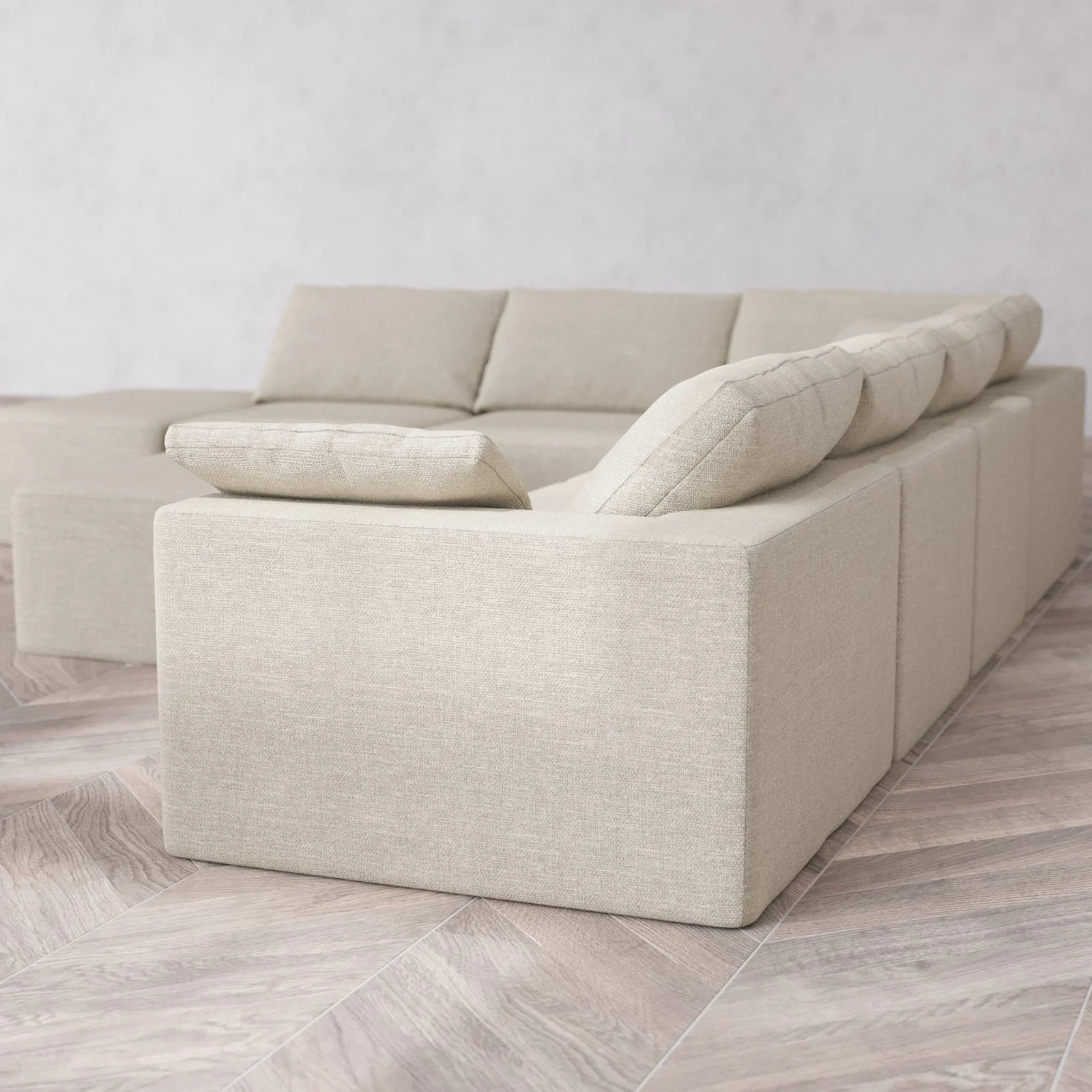 Slipcover Only - Modular Washable 7-Seater Open End Corner Sectional + Chaise Ottoman Cloud Sofa in Sandstone | Right-Facing Arm - Image 6