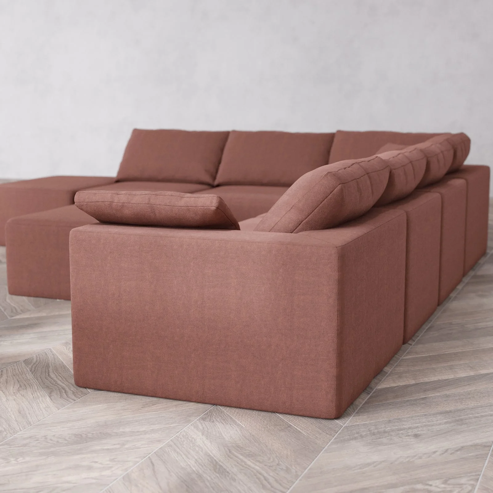 Slipcover Only - Modular Washable 7-Seater Open End Corner Sectional + Chaise Ottoman Cloud Sofa in Sumac | Right-Facing Arm - Image 6