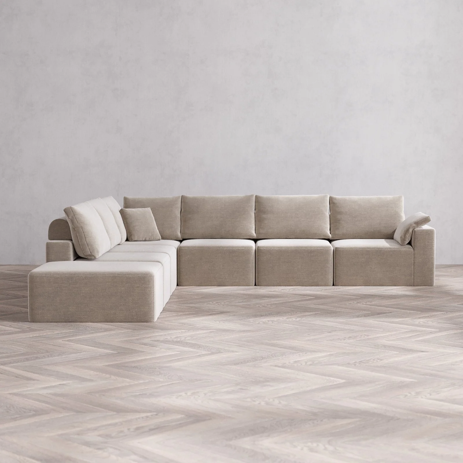Slipcover Only - Modular Washable 7-Seater Open End Corner Sectional Cloud + Bolster Sofa in Caraway | Right-Facing Arm