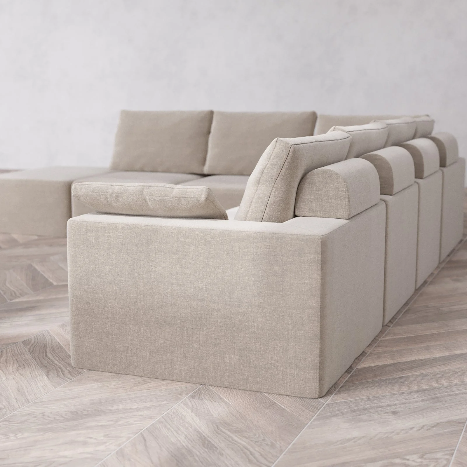 Slipcover Only - Modular Washable 7-Seater Open End Corner Sectional Cloud + Bolster Sofa in Caraway | Right-Facing Arm - Image 6