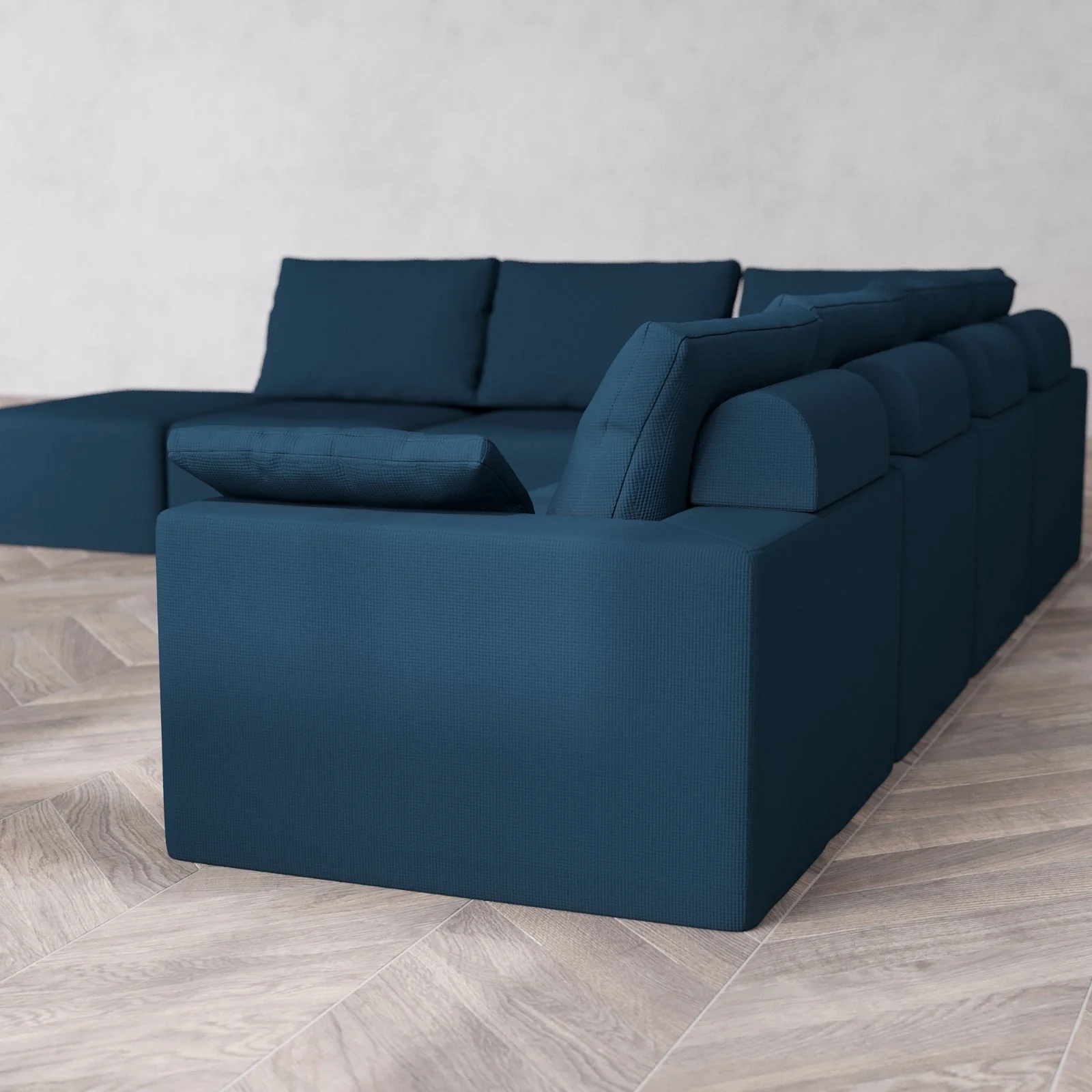 Slipcover Only - Modular Washable 7-Seater Open End Corner Sectional Cloud + Bolster Sofa in Lazuli | Right-Facing Arm - Image 6