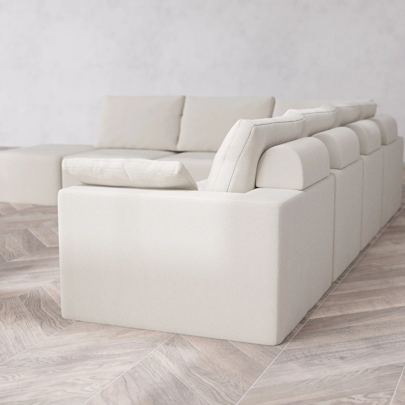 Slipcover Only - Modular Washable 7-Seater Open End Corner Sectional Cloud + Bolster Sofa in Pearl | Right-Facing Arm - Image 6