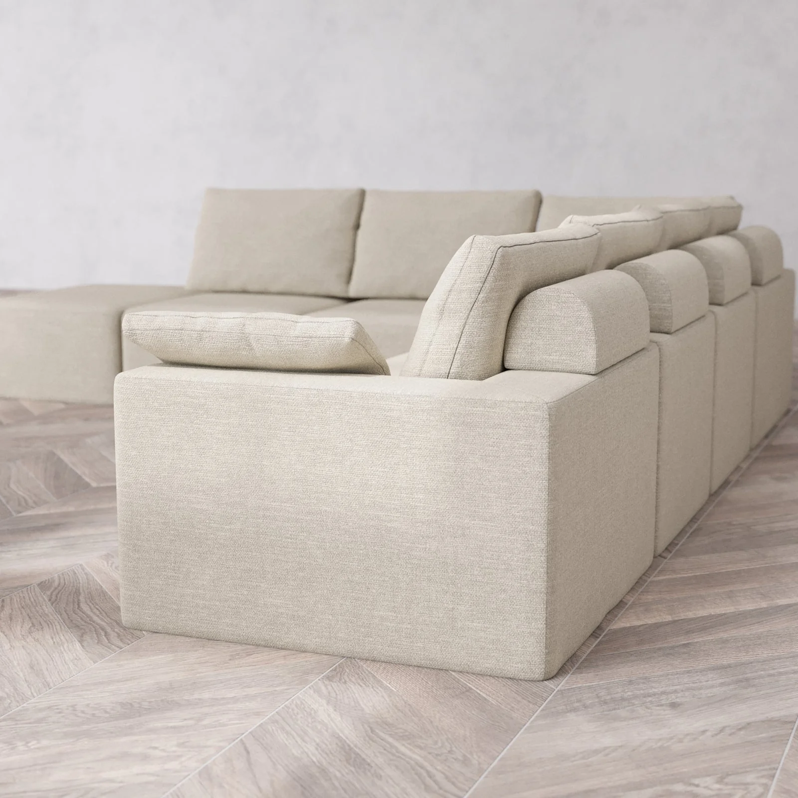 Slipcover Only - Modular Washable 7-Seater Open End Corner Sectional Cloud + Bolster Sofa in Sandstone | Right-Facing Arm - Image 6