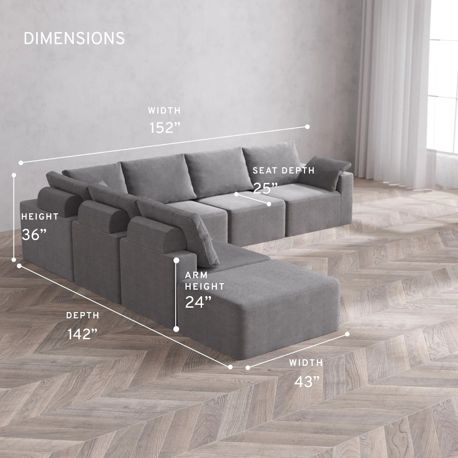Slipcover Only - Modular Washable 7-Seater Open End Corner Sectional Cloud + Bolster Sofa in Slate | Right-Facing Arm - Image 5