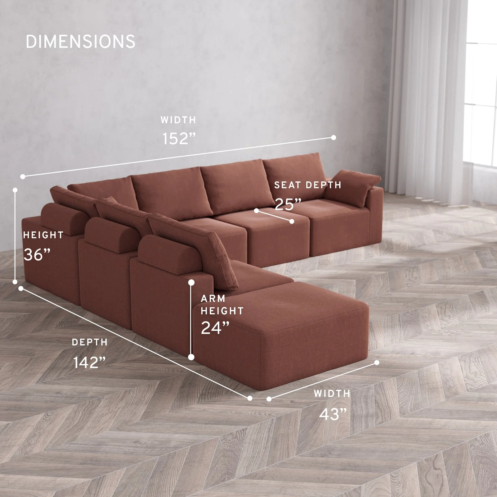 Slipcover Only - Modular Washable 7-Seater Open End Corner Sectional Cloud + Bolster Sofa in Sumac | Right-Facing Arm - Image 5