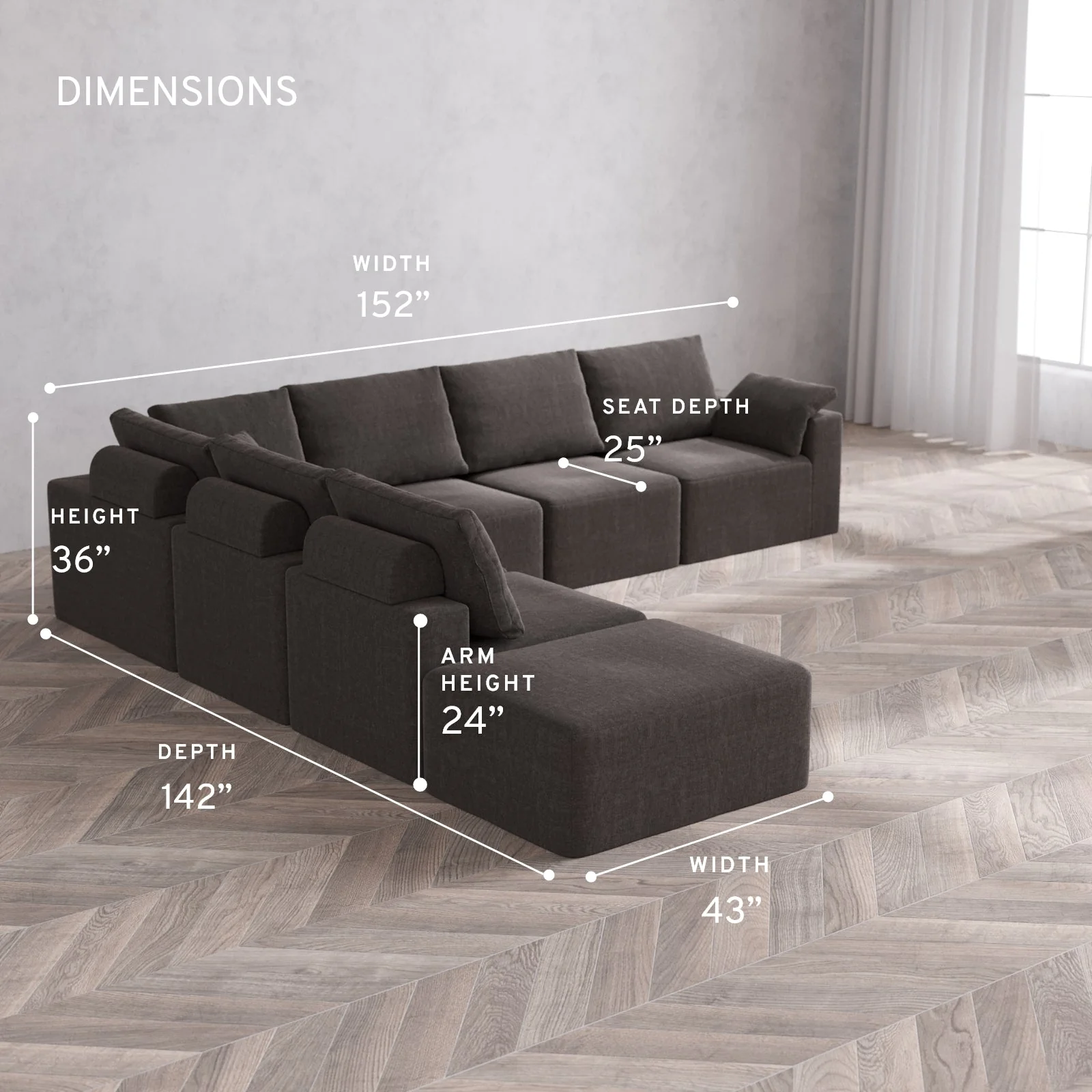 Slipcover Only - Modular Washable 7-Seater Open End Corner Sectional Cloud + Bolster Sofa in Truffle | Right-Facing Arm - Image 5