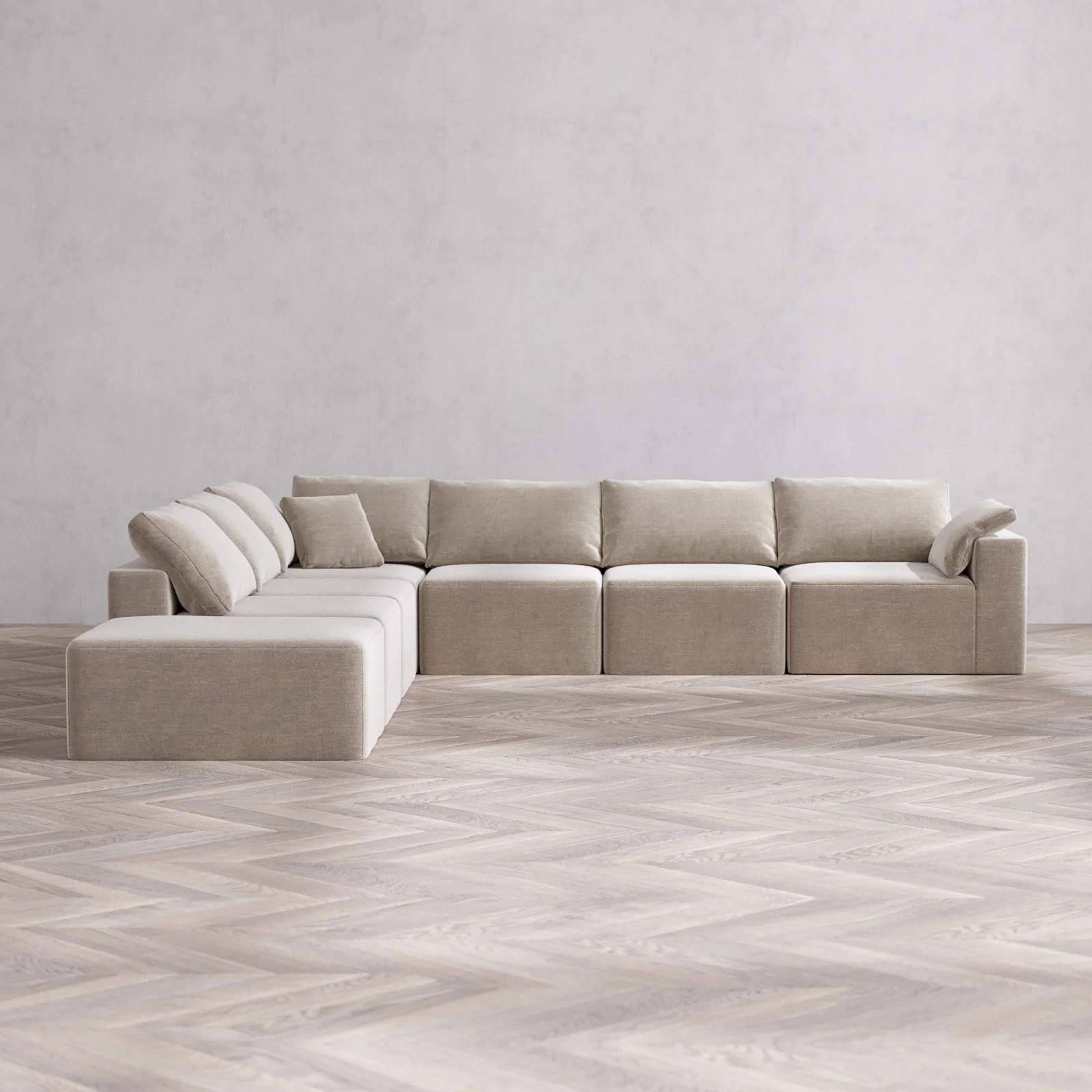 Slipcover Only - Modular Washable 7-Seater Open End Corner Sectional Cloud Sofa in Caraway | Right-Facing Arm
