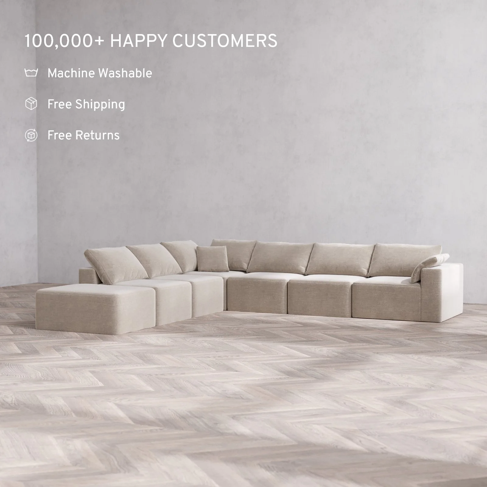 Slipcover Only - Modular Washable 7-Seater Open End Corner Sectional Cloud Sofa in Caraway | Right-Facing Arm - Image 2