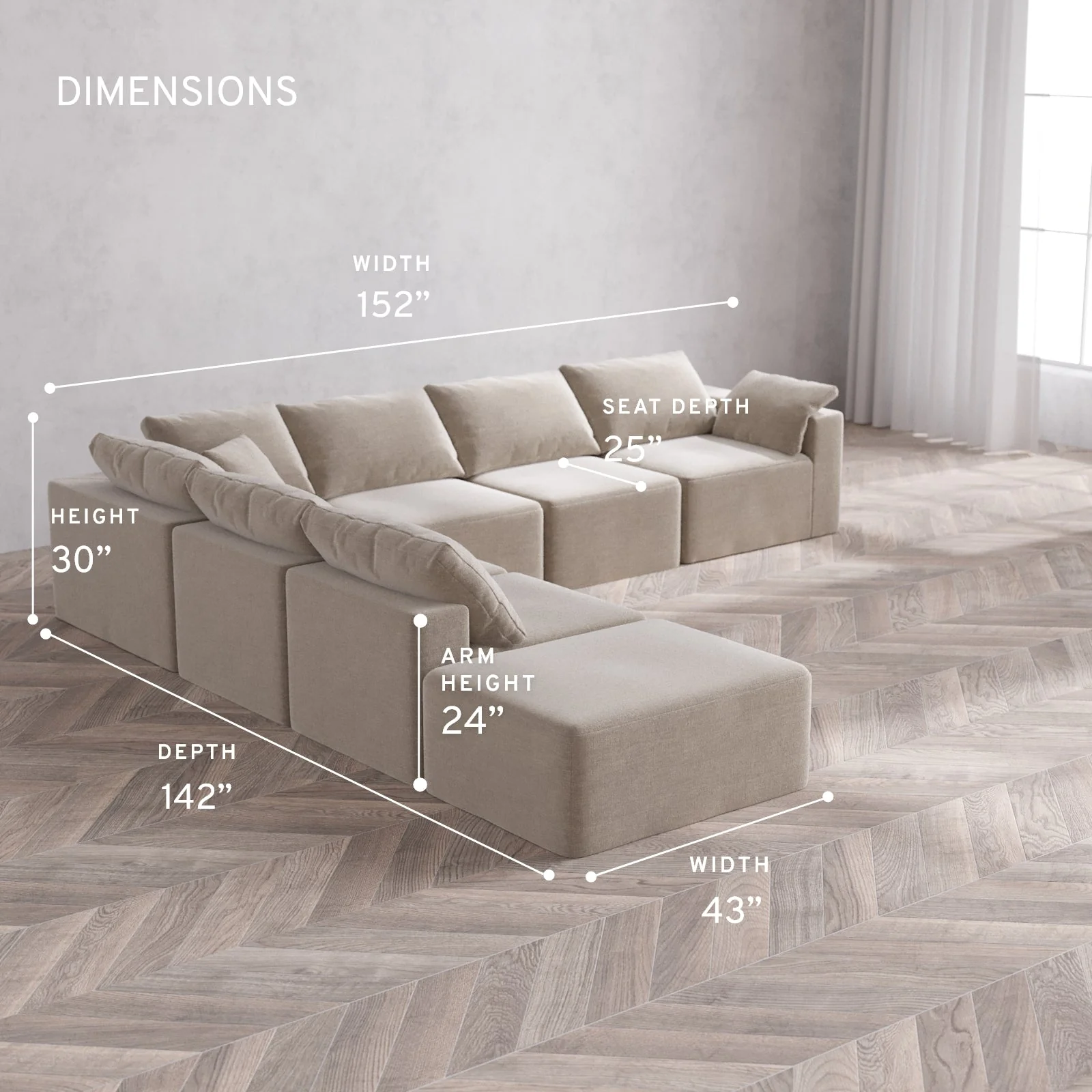 Slipcover Only - Modular Washable 7-Seater Open End Corner Sectional Cloud Sofa in Caraway | Right-Facing Arm - Image 5