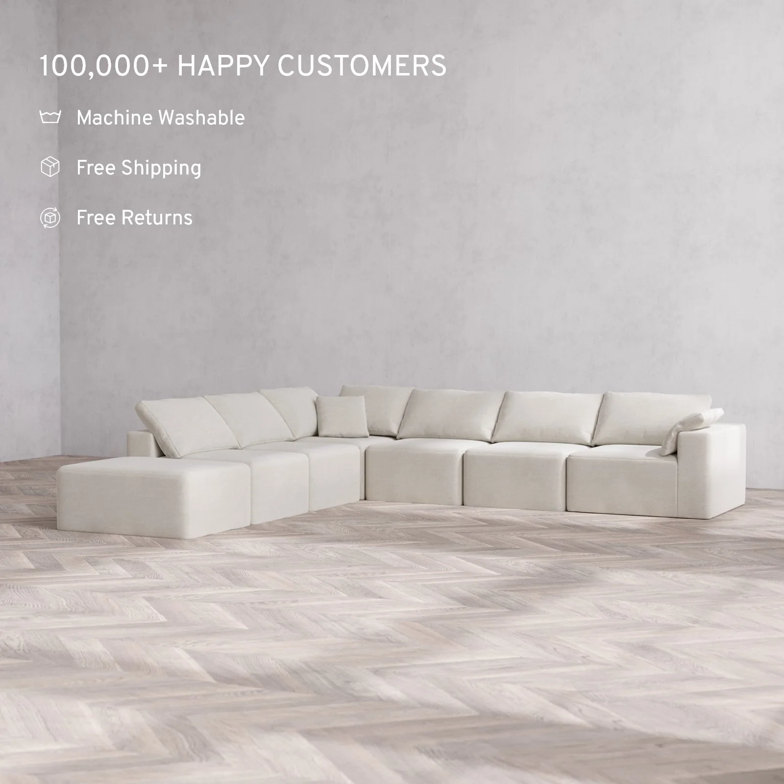 Slipcover Only - Modular Washable 7-Seater Open End Corner Sectional Cloud Sofa in Cashew | Right-Facing Arm - Image 2