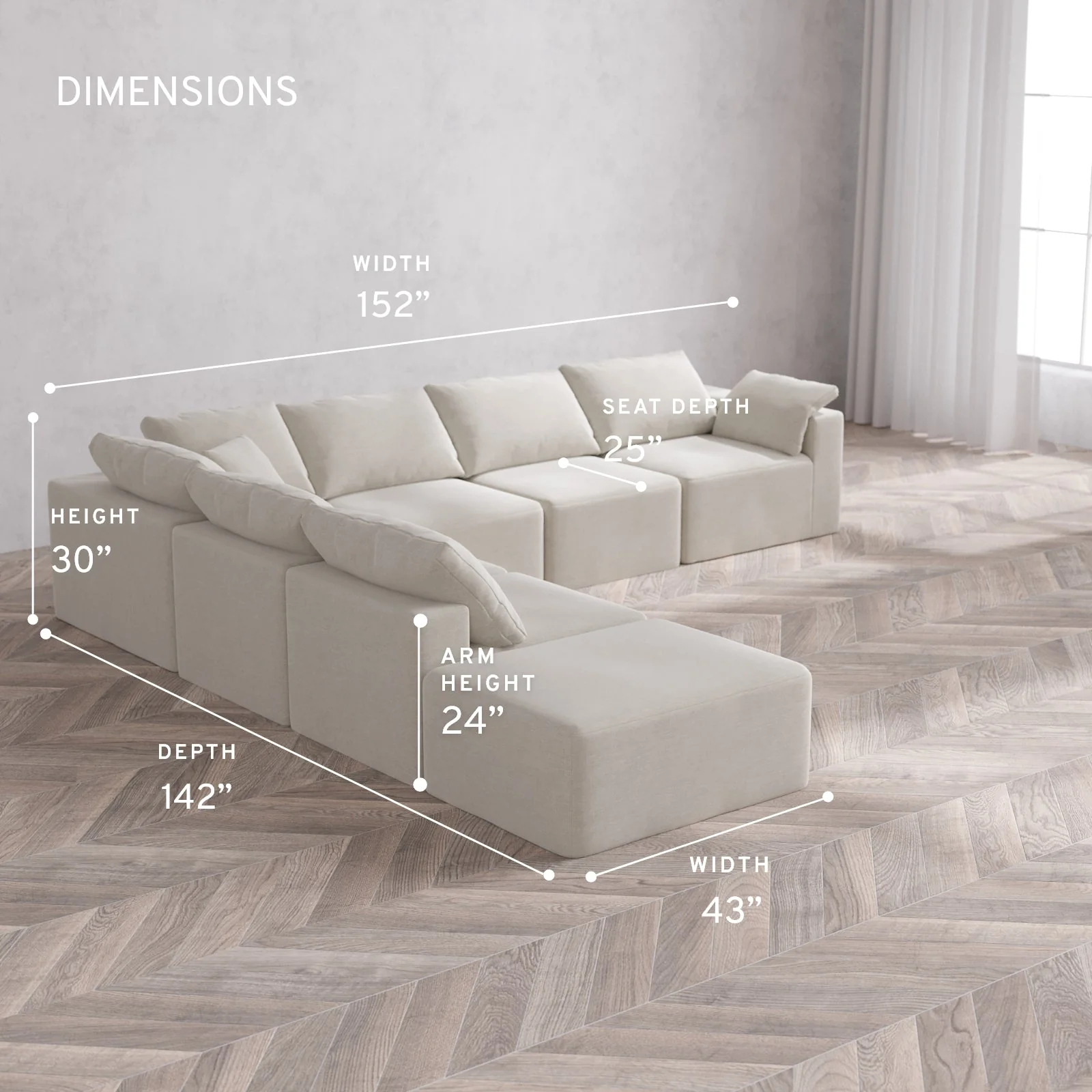 Slipcover Only - Modular Washable 7-Seater Open End Corner Sectional Cloud Sofa in Cashew | Right-Facing Arm - Image 5