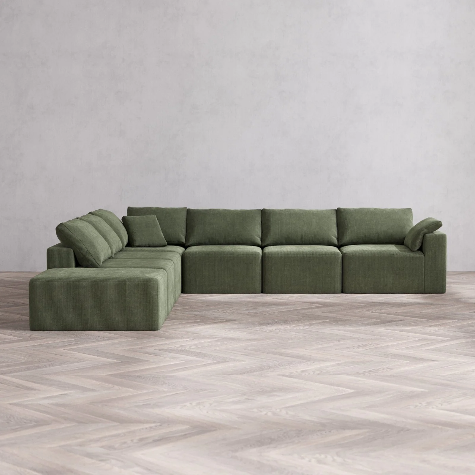 Slipcover Only - Modular Washable 7-Seater Open End Corner Sectional Cloud Sofa in Juniper | Right-Facing Arm
