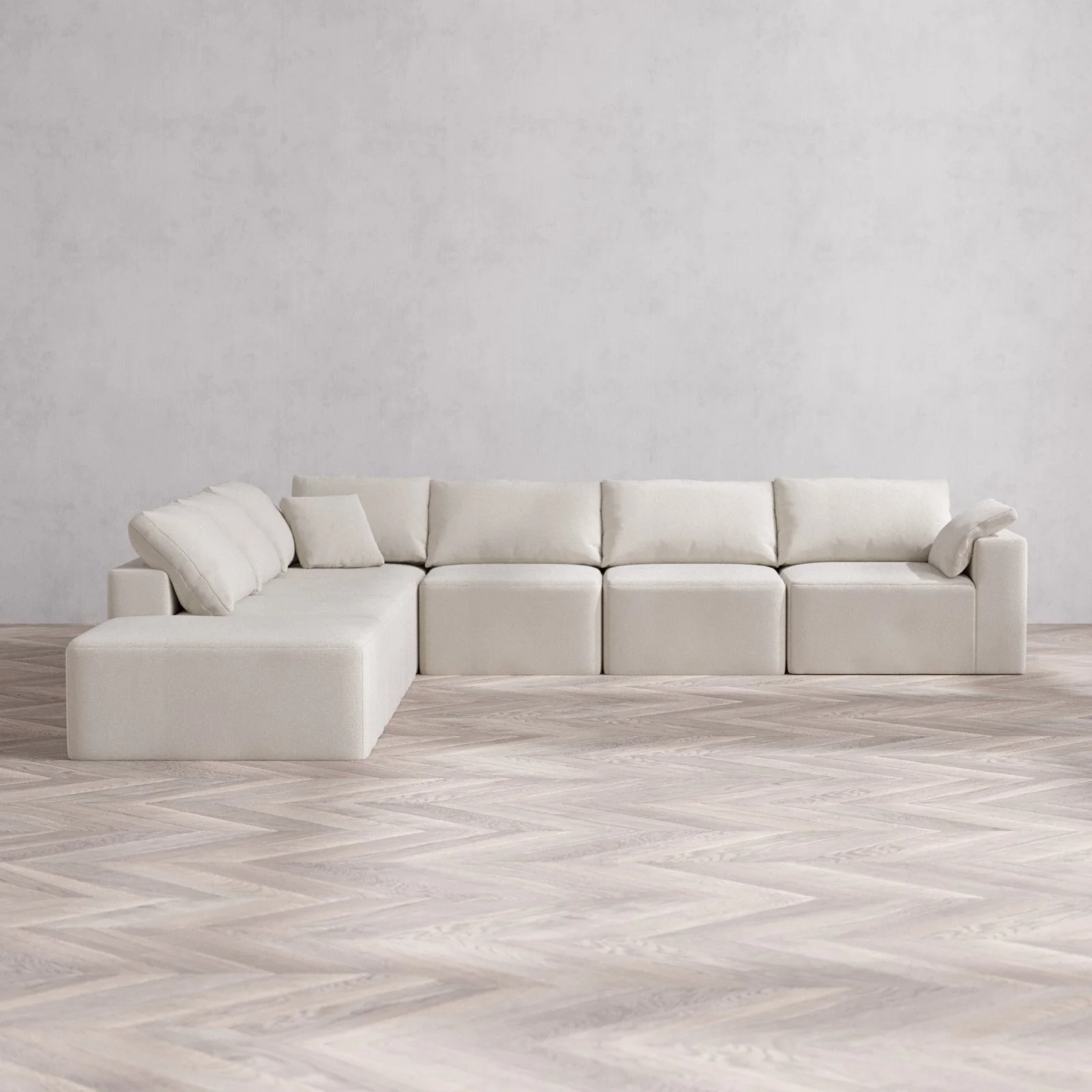Slipcover Only - Modular Washable 7-Seater Open End Corner Sectional Cloud Sofa in Pearl | Right-Facing Arm