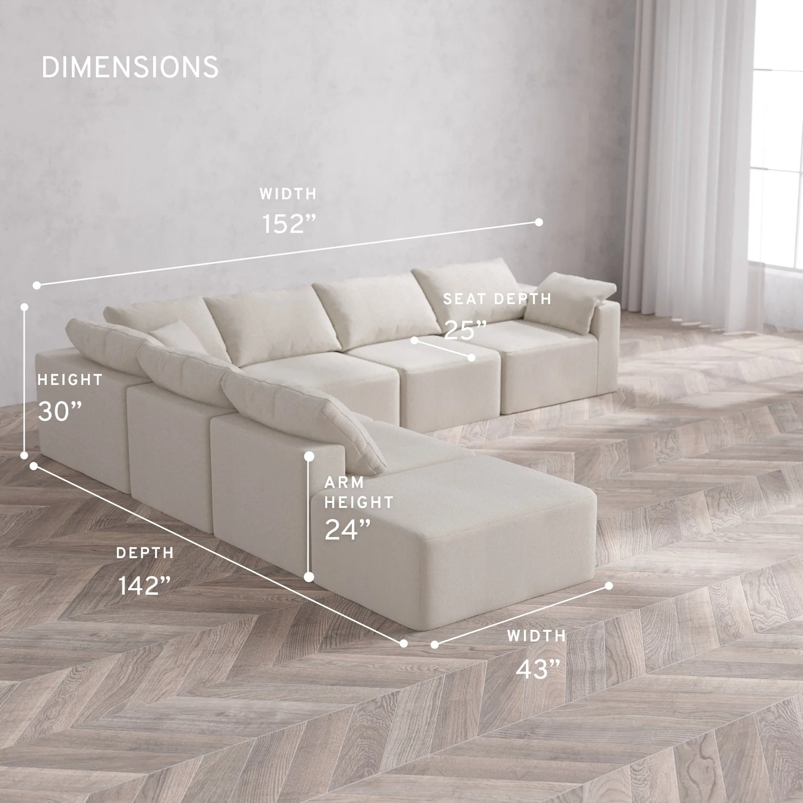 Slipcover Only - Modular Washable 7-Seater Open End Corner Sectional Cloud Sofa in Pearl | Right-Facing Arm - Image 5