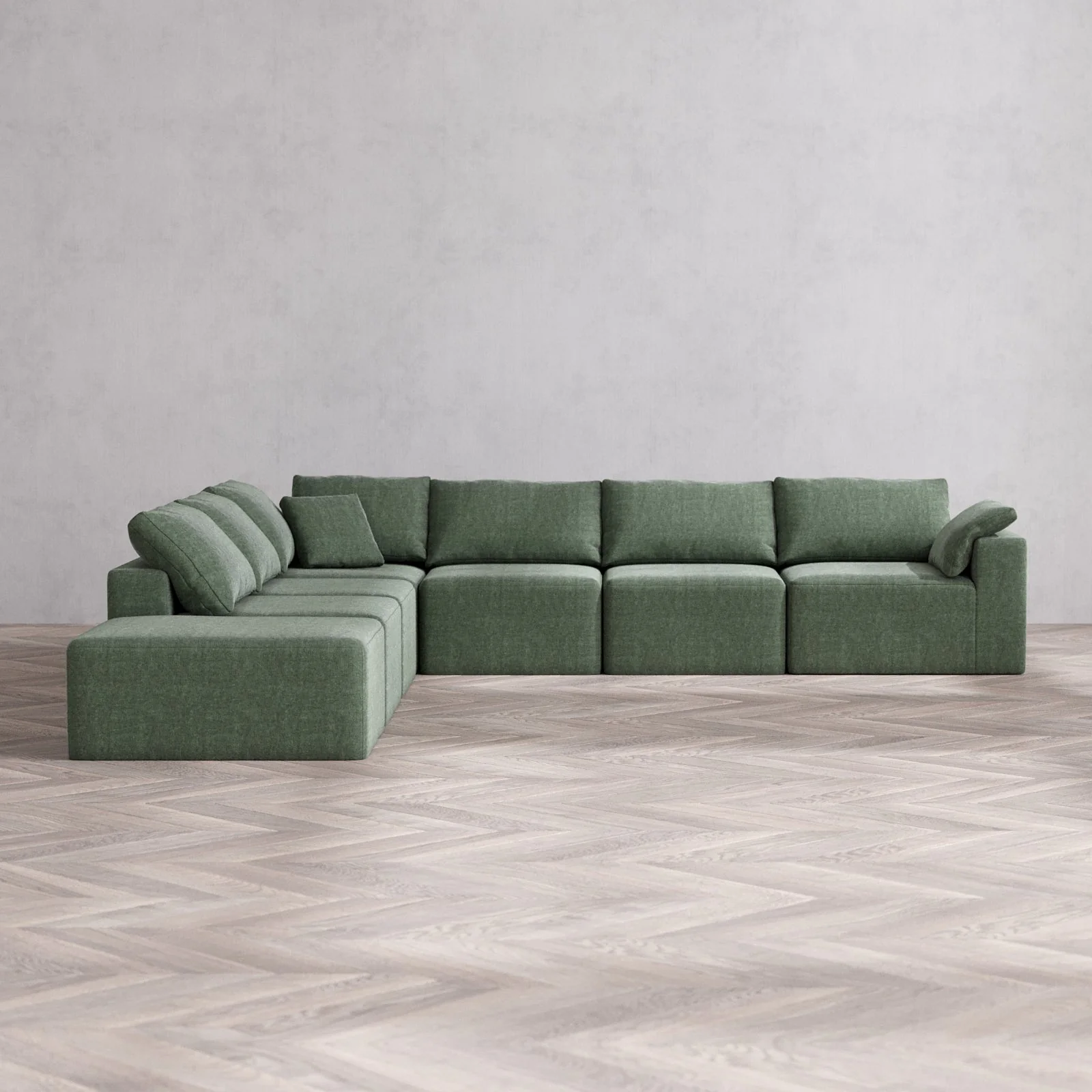 Slipcover Only - Modular Washable 7-Seater Open End Corner Sectional Cloud Sofa in Sage | Right-Facing Arm