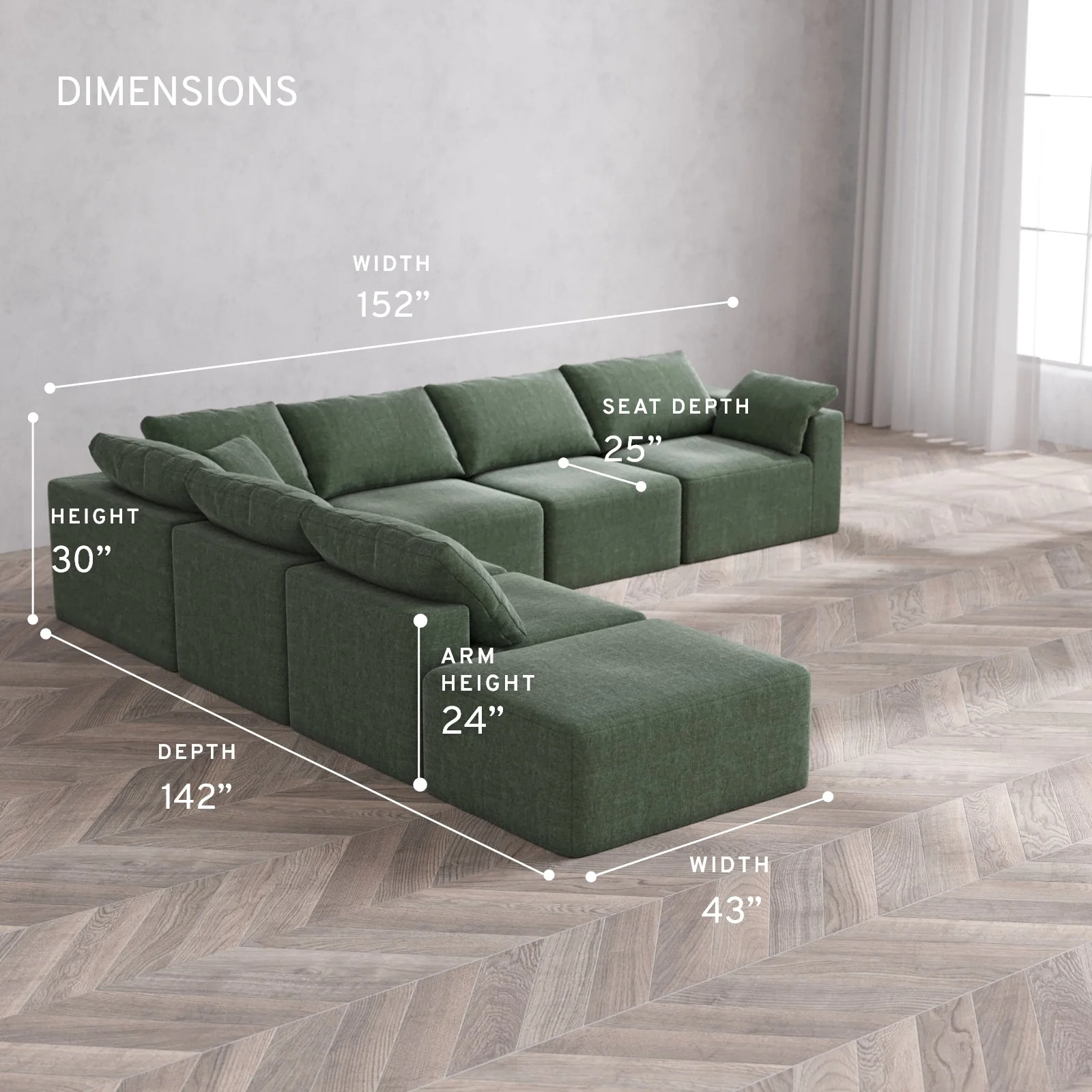 Slipcover Only - Modular Washable 7-Seater Open End Corner Sectional Cloud Sofa in Sage | Right-Facing Arm - Image 5
