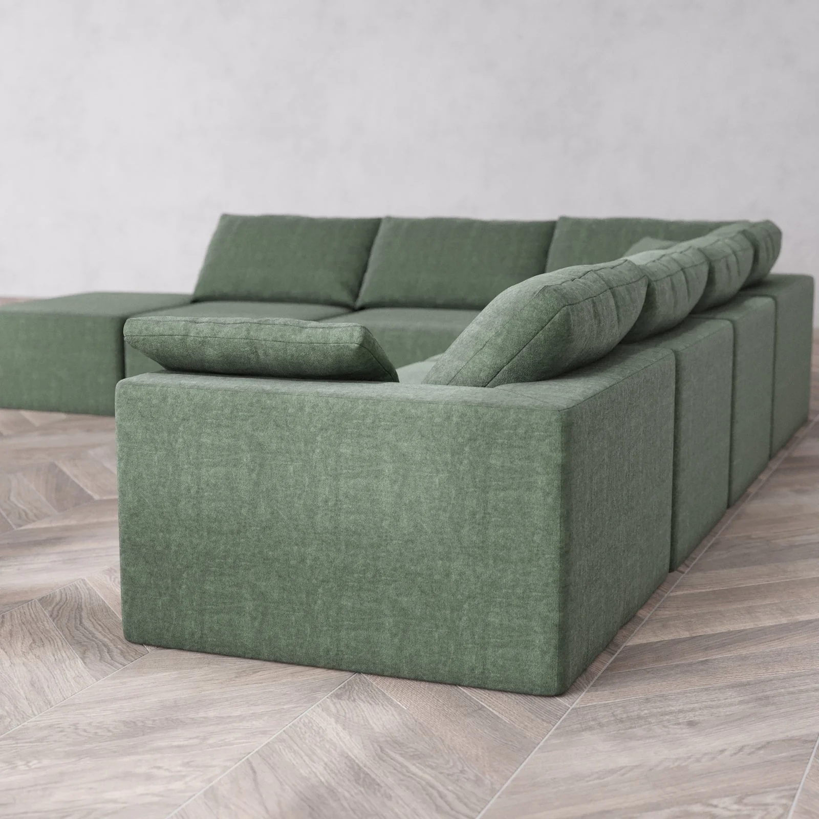 Slipcover Only - Modular Washable 7-Seater Open End Corner Sectional Cloud Sofa in Sage | Right-Facing Arm - Image 6