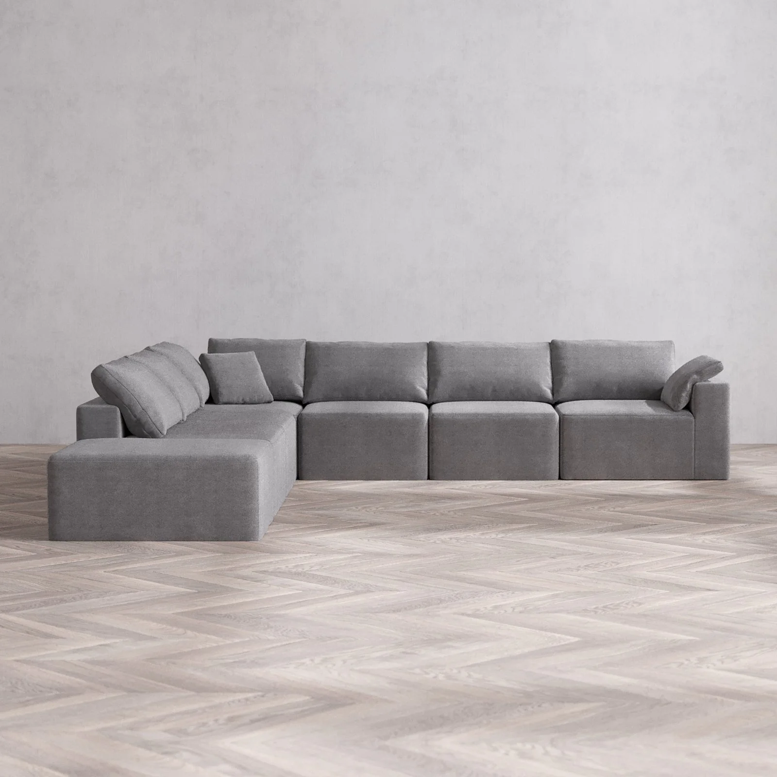 Slipcover Only - Modular Washable 7-Seater Open End Corner Sectional Cloud Sofa in Slate | Right-Facing Arm