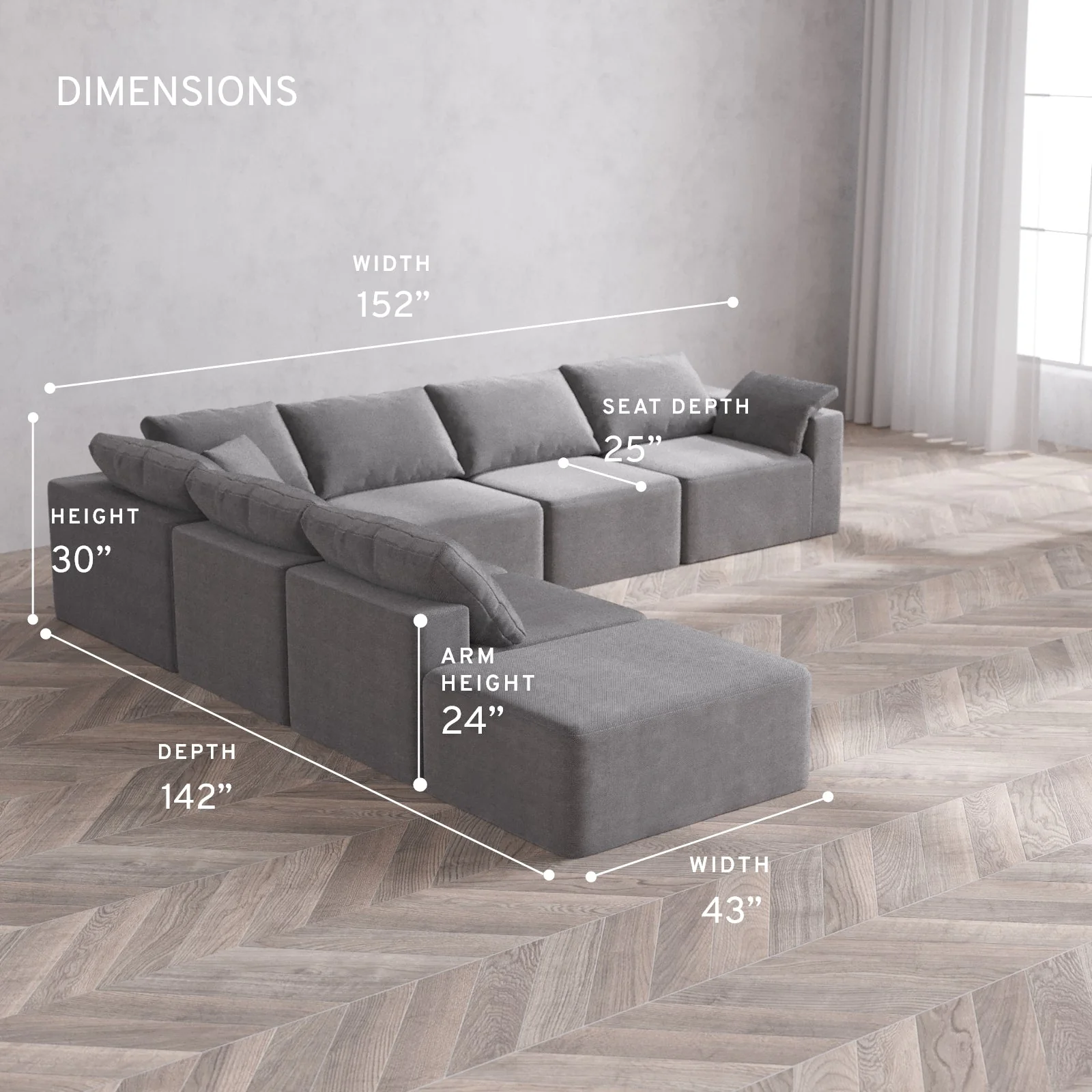 Slipcover Only - Modular Washable 7-Seater Open End Corner Sectional Cloud Sofa in Slate | Right-Facing Arm - Image 5