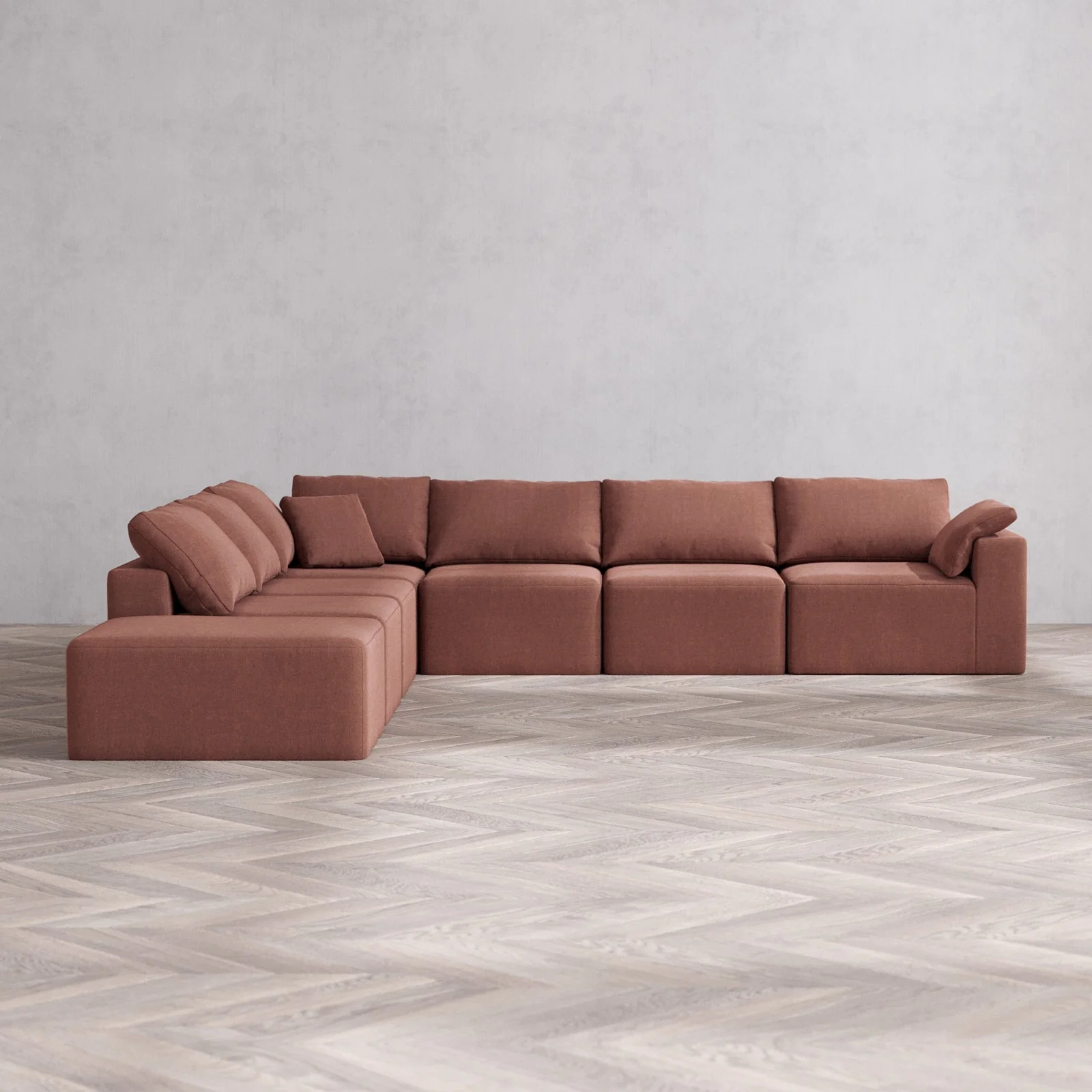 Slipcover Only - Modular Washable 7-Seater Open End Corner Sectional Cloud Sofa in Sumac | Right-Facing Arm