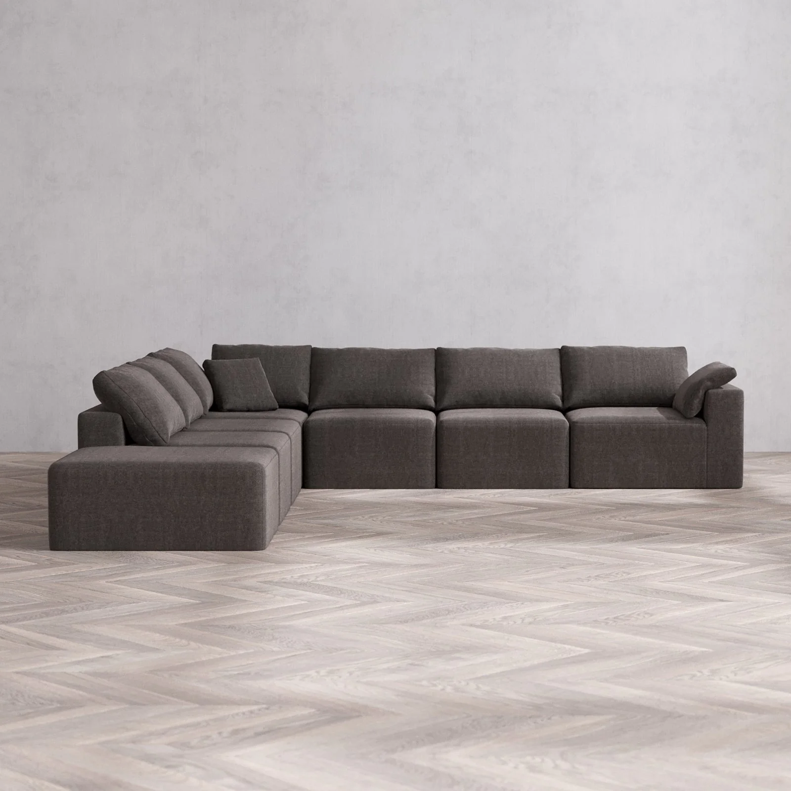 Slipcover Only - Modular Washable 7-Seater Open End Corner Sectional Cloud Sofa in Truffle | Right-Facing Arm