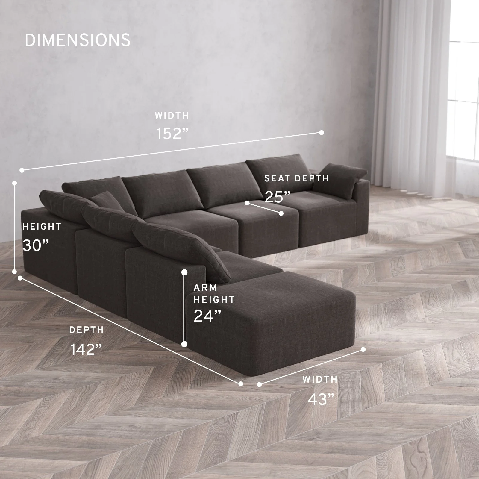 Slipcover Only - Modular Washable 7-Seater Open End Corner Sectional Cloud Sofa in Truffle | Right-Facing Arm - Image 5