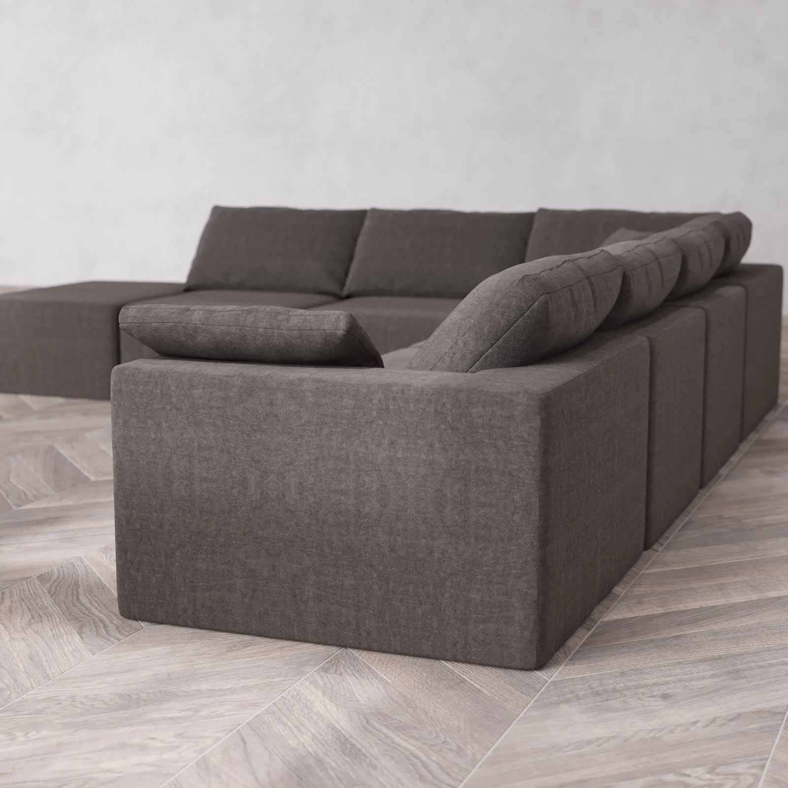 Slipcover Only - Modular Washable 7-Seater Open End Corner Sectional Cloud Sofa in Truffle | Right-Facing Arm - Image 6