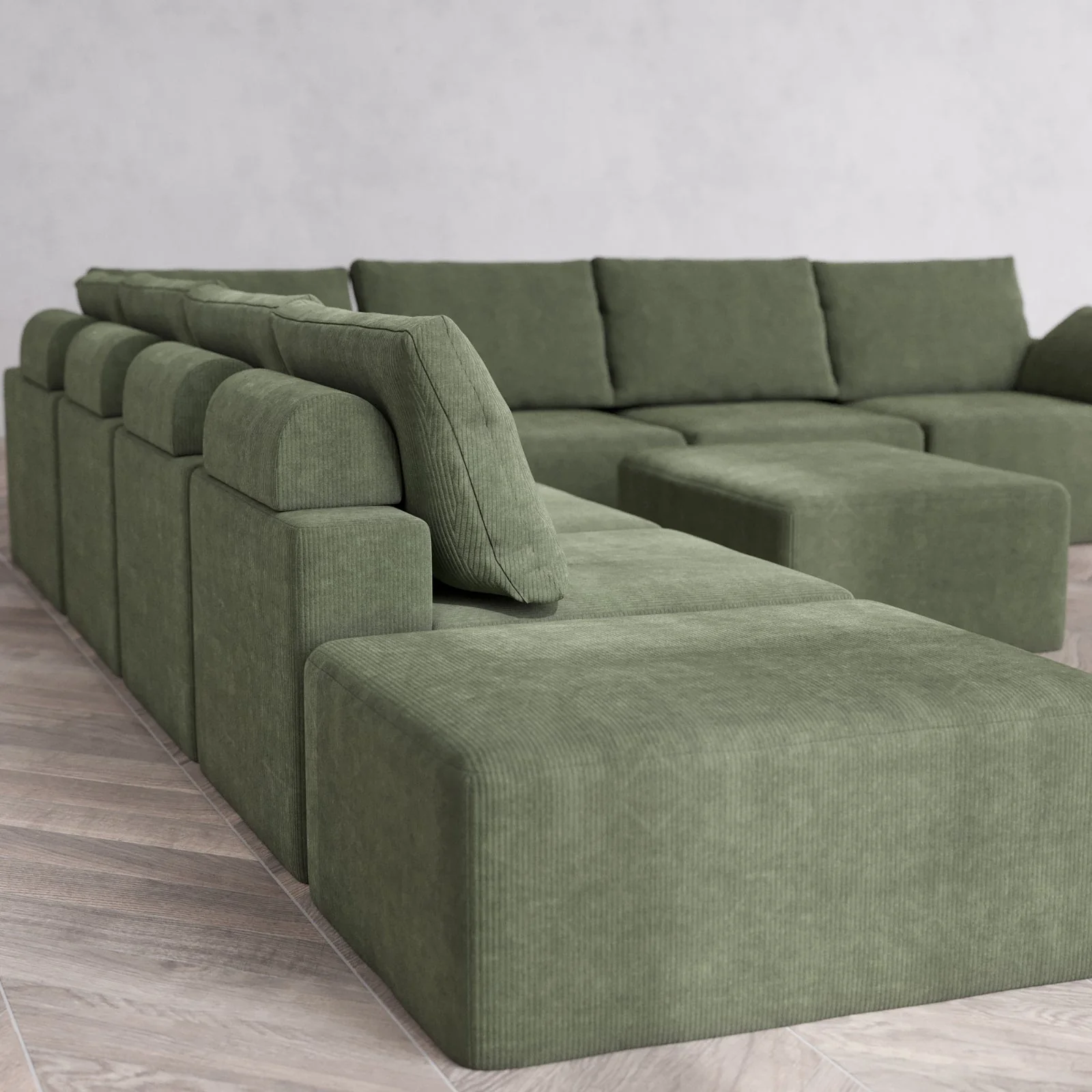 Slipcover Only - Modular Washable 8-Seater Open End Corner Sectional + Chaise Ottoman Cloud + Bolster Sofa in Juniper | Right-Facing Arm - Image 6